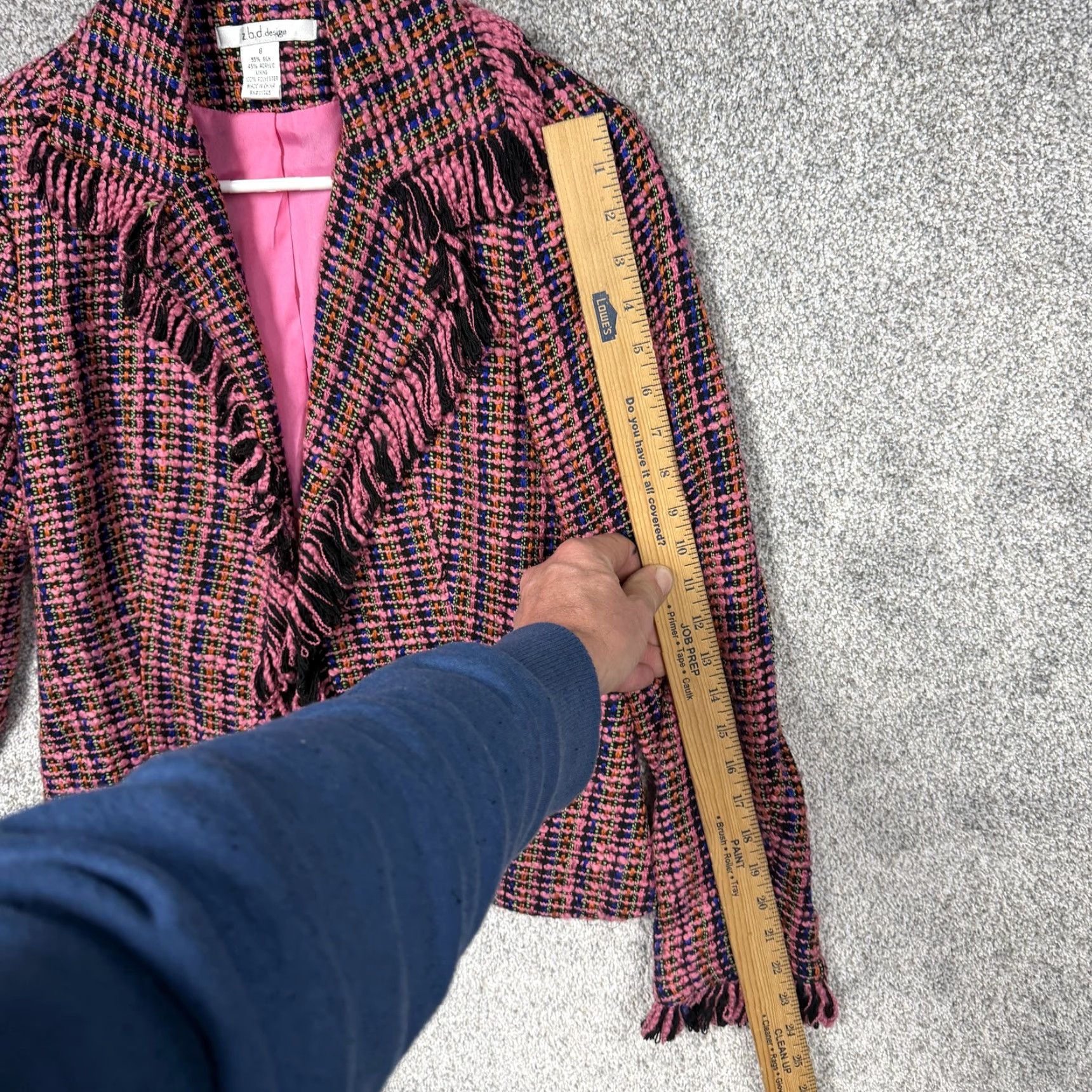 Vintage z.b.d design Blazer Women 8 Pink Tweed Fringe Silk Blend Lined Classic Office Chic Size M / US 6-8 / IT 42-44 - 3 Thumbnail