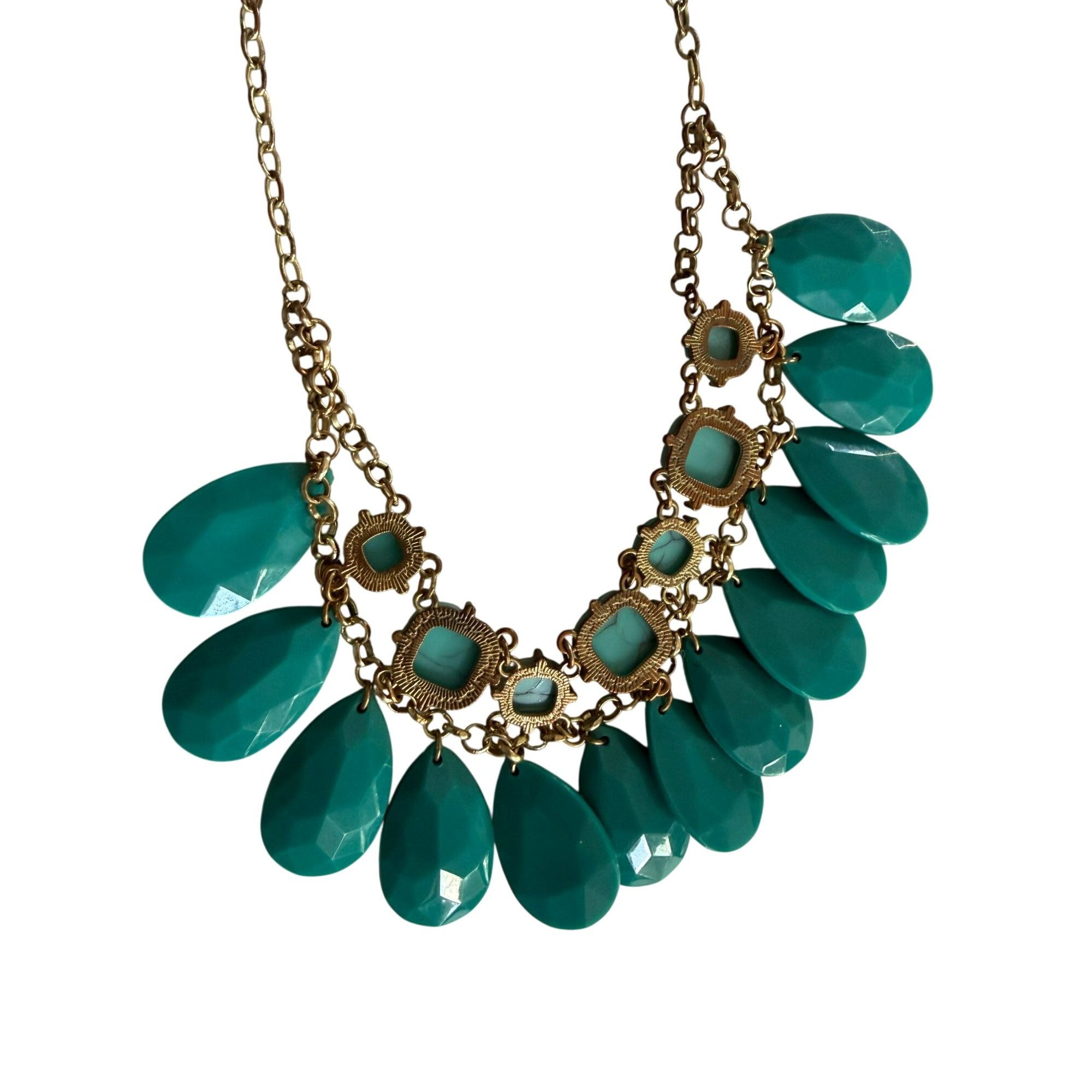 Other Chunky Turquoise Blue Teardrop Statement Necklace With Gold- Size ONE SIZE - 7 Thumbnail