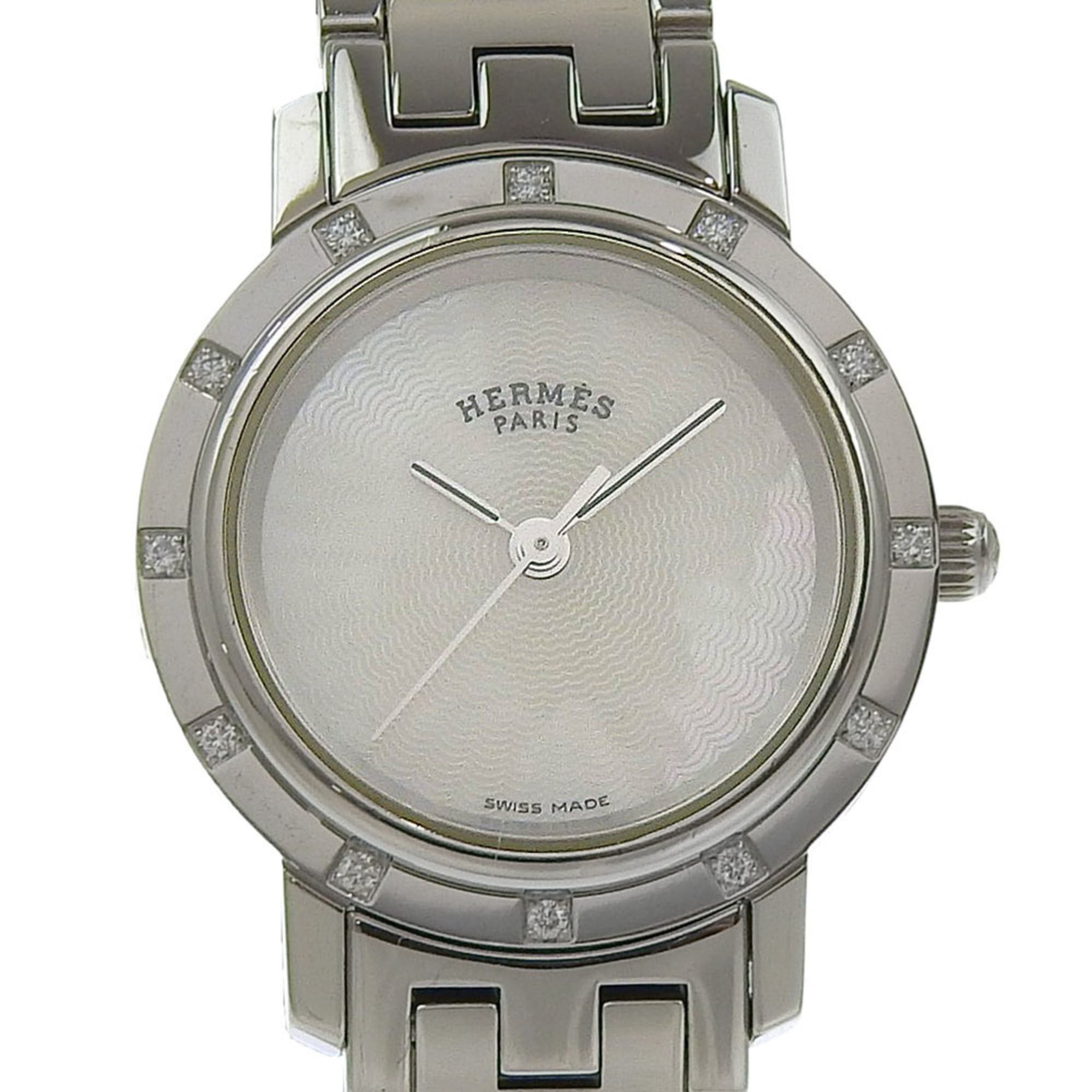 Hermes Hermès Clipper Nacre Women's Watch, 12 Diamonds, CL4.230, Stainless Steel, Quartz Movement, Analog Display, White Shell Dial Size ONE SIZE - 1 Thumbnail
