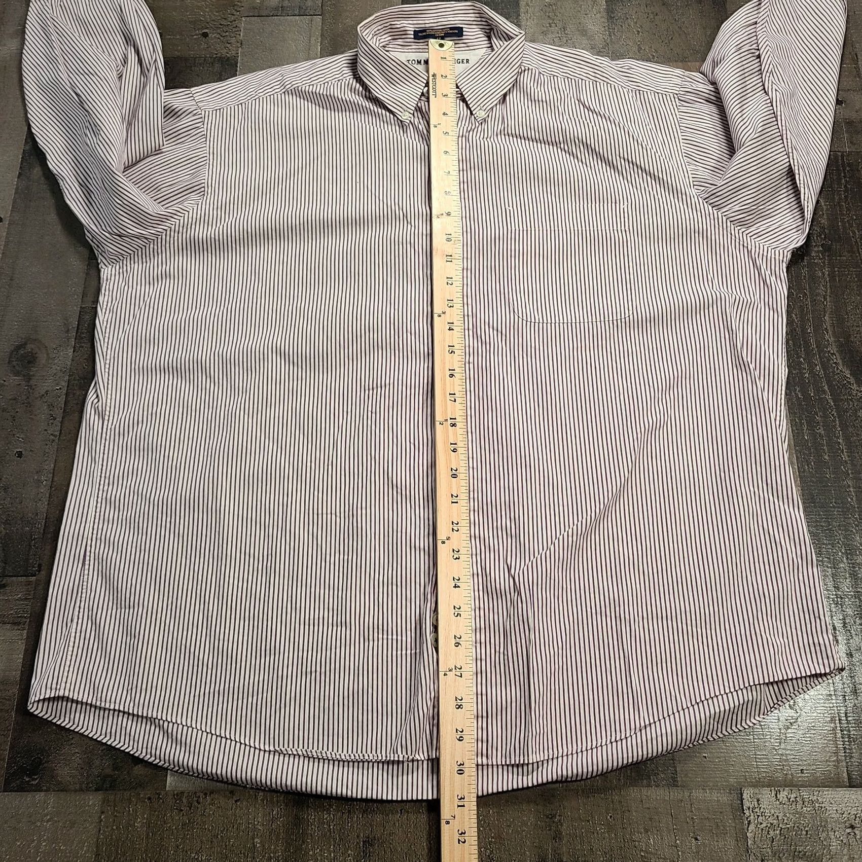 Tommy Hilfiger Tommy Hilfiger Dress Shirt Mens 17 Purple Pinstripe Button-Down Long Sleeves Size 46R - 7 Thumbnail