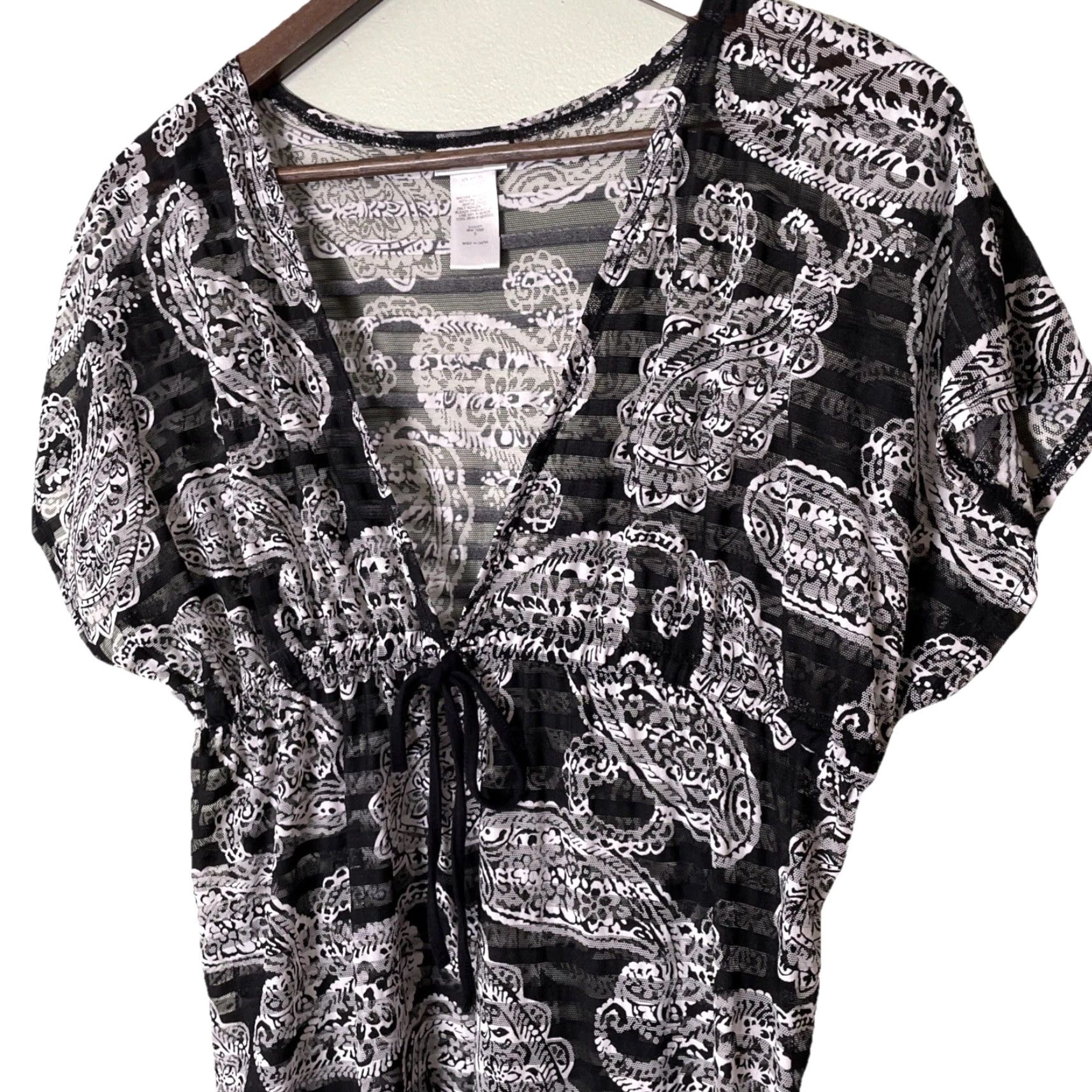 Vintage Dotti Swim Coverup Dress S Black Paisley Tie Waist Beach Resort Size S / US 4 / IT 40 - 3 Thumbnail