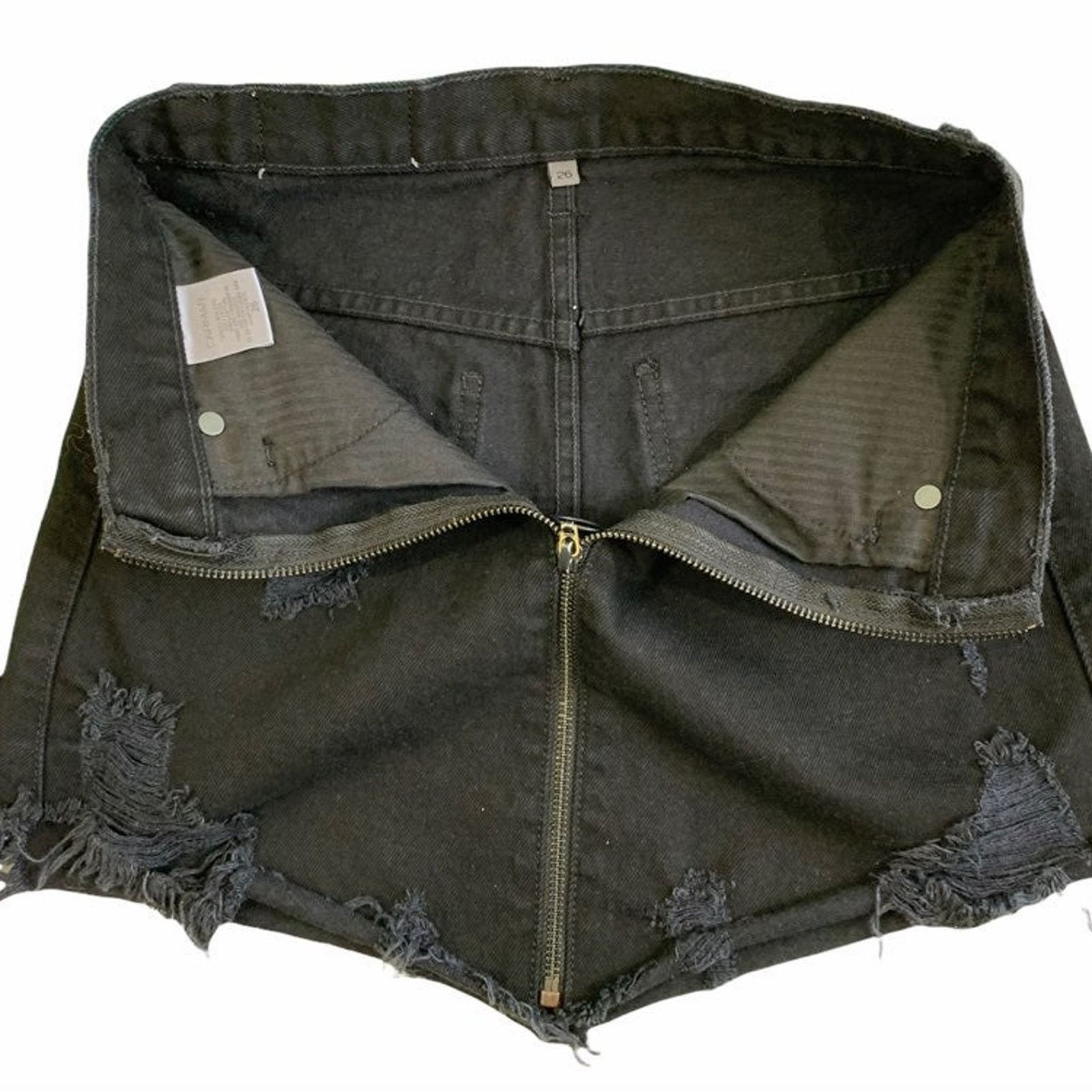 Other Carmar Women's XS Distressed Mini Skirt Black Denim Full Zip Size 26" / US 2 / IT 38 - 6 Thumbnail