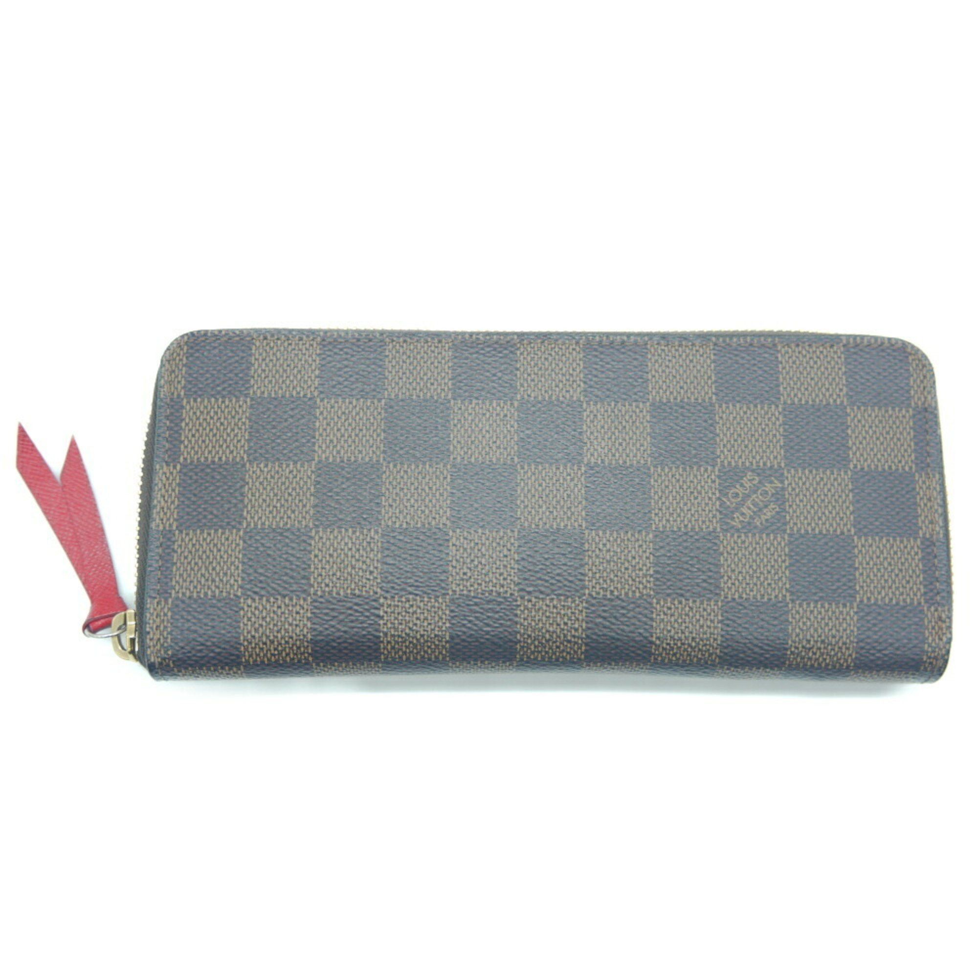 Louis Vuitton Long Wallet Portefeuille Clemence Damier Ebene Cerise Round N60534