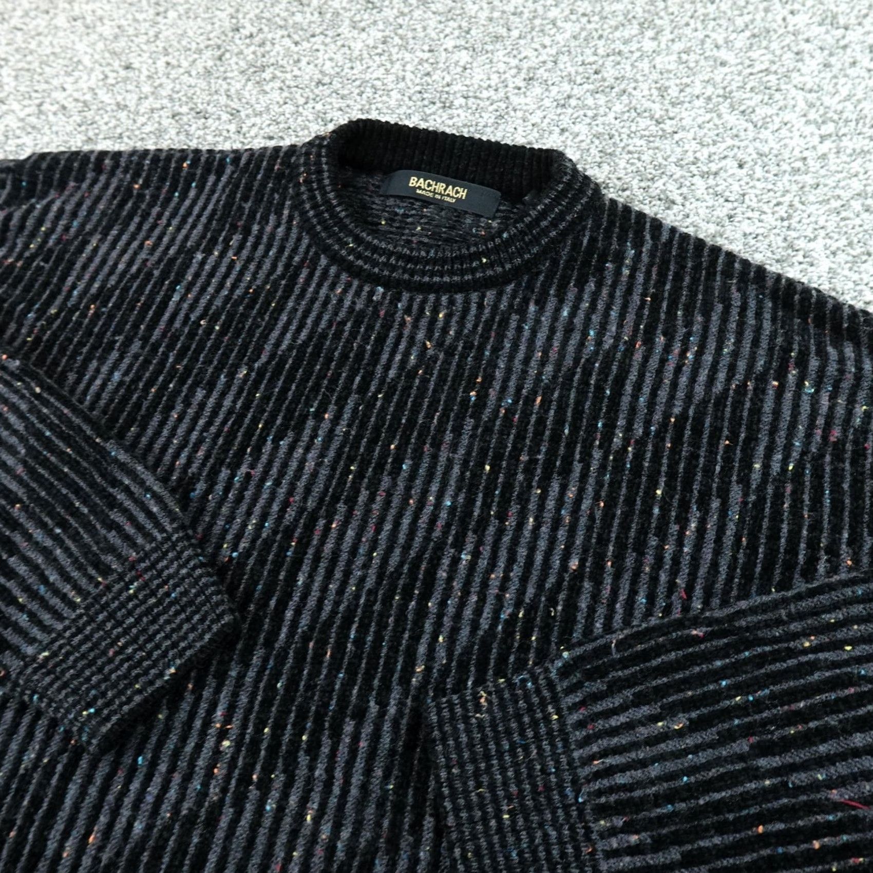 Vintage Bachrach Sweater Mens L Black Striped Wool Knit Crewneck Pullover Italy Size US L / EU 52-54 / 3 - 2 Thumbnail