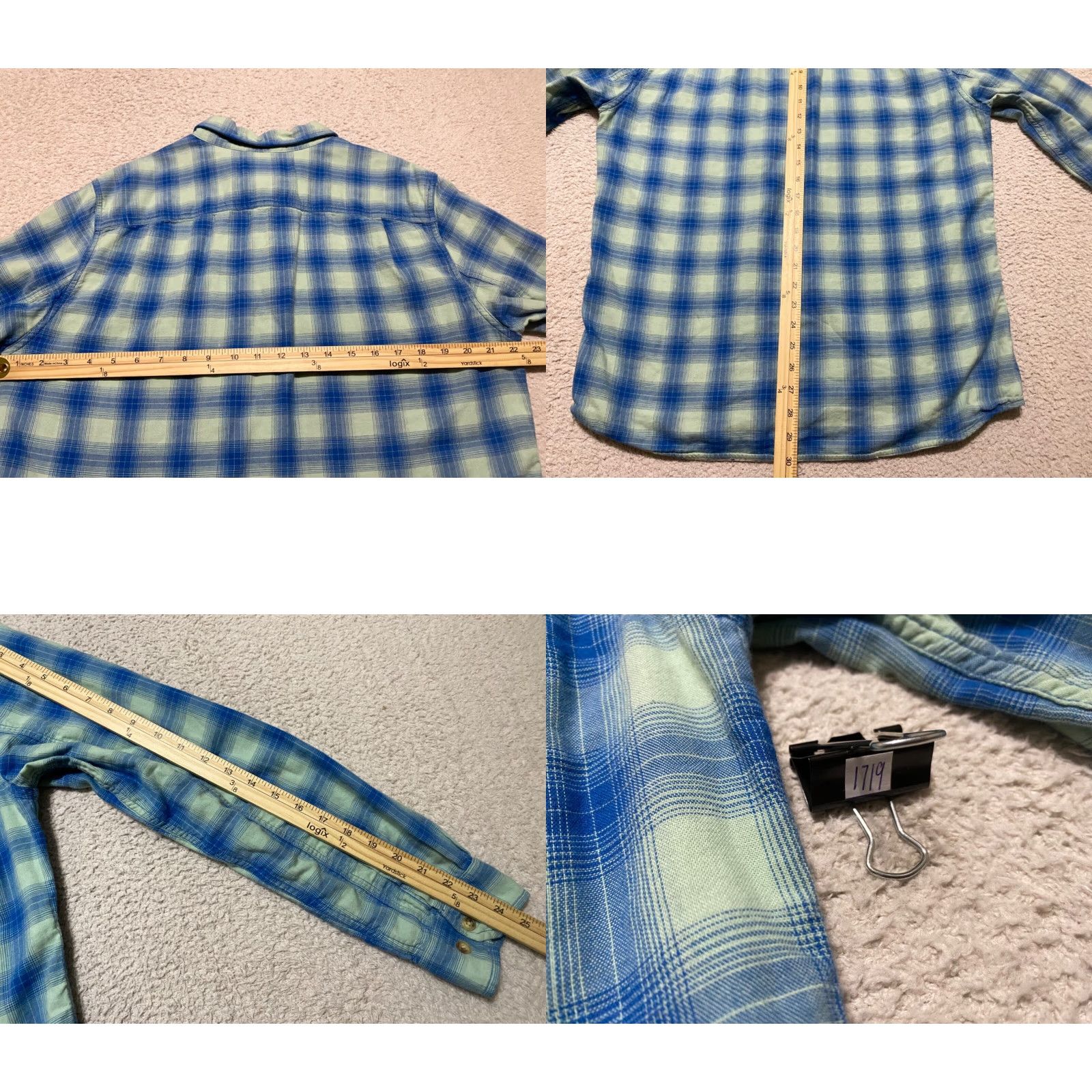Vintage Alesbury Mens Large Shirt Blue Plaid Long Sleeve Button-Front 100% Cotton Slim Size US L / EU 52-54 / 3 - 8 Thumbnail