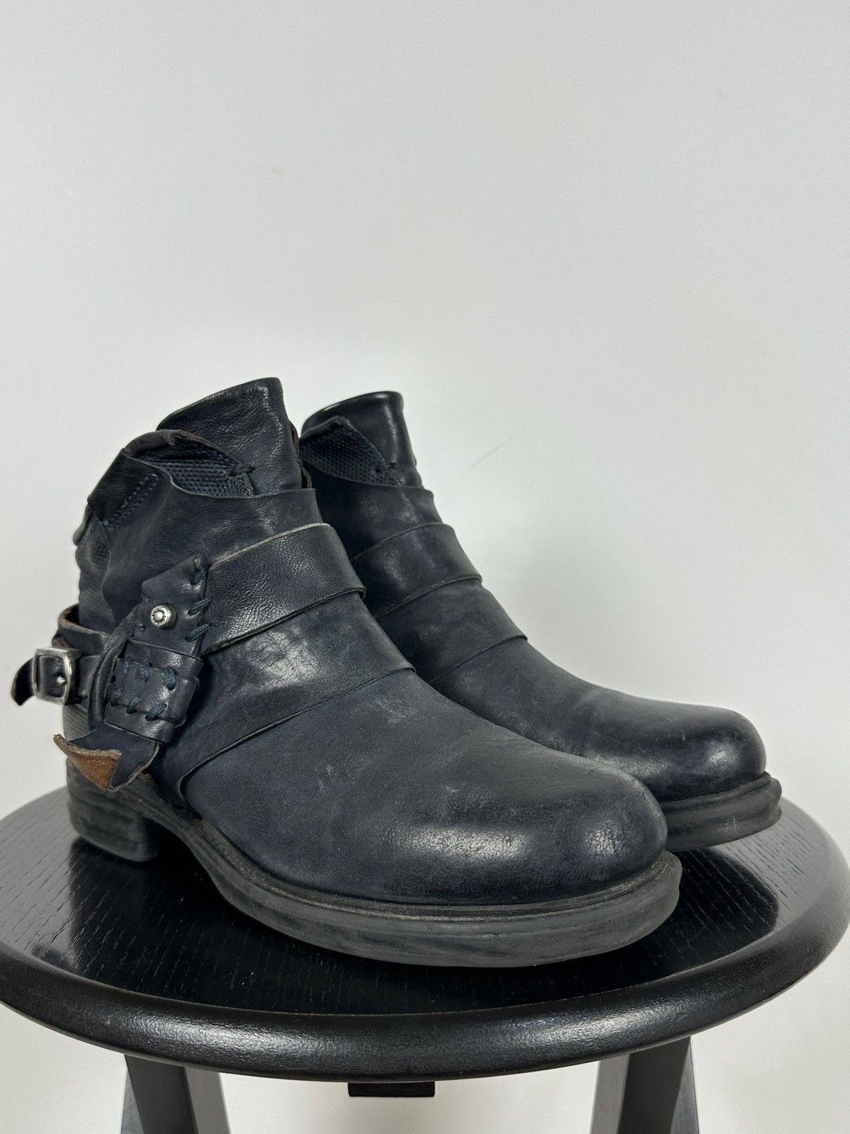 A.S.98 A.S.98. Airstep Navy Blue Leather Biker Ankle Boots Size US 8 / IT 38 - 10 Thumbnail