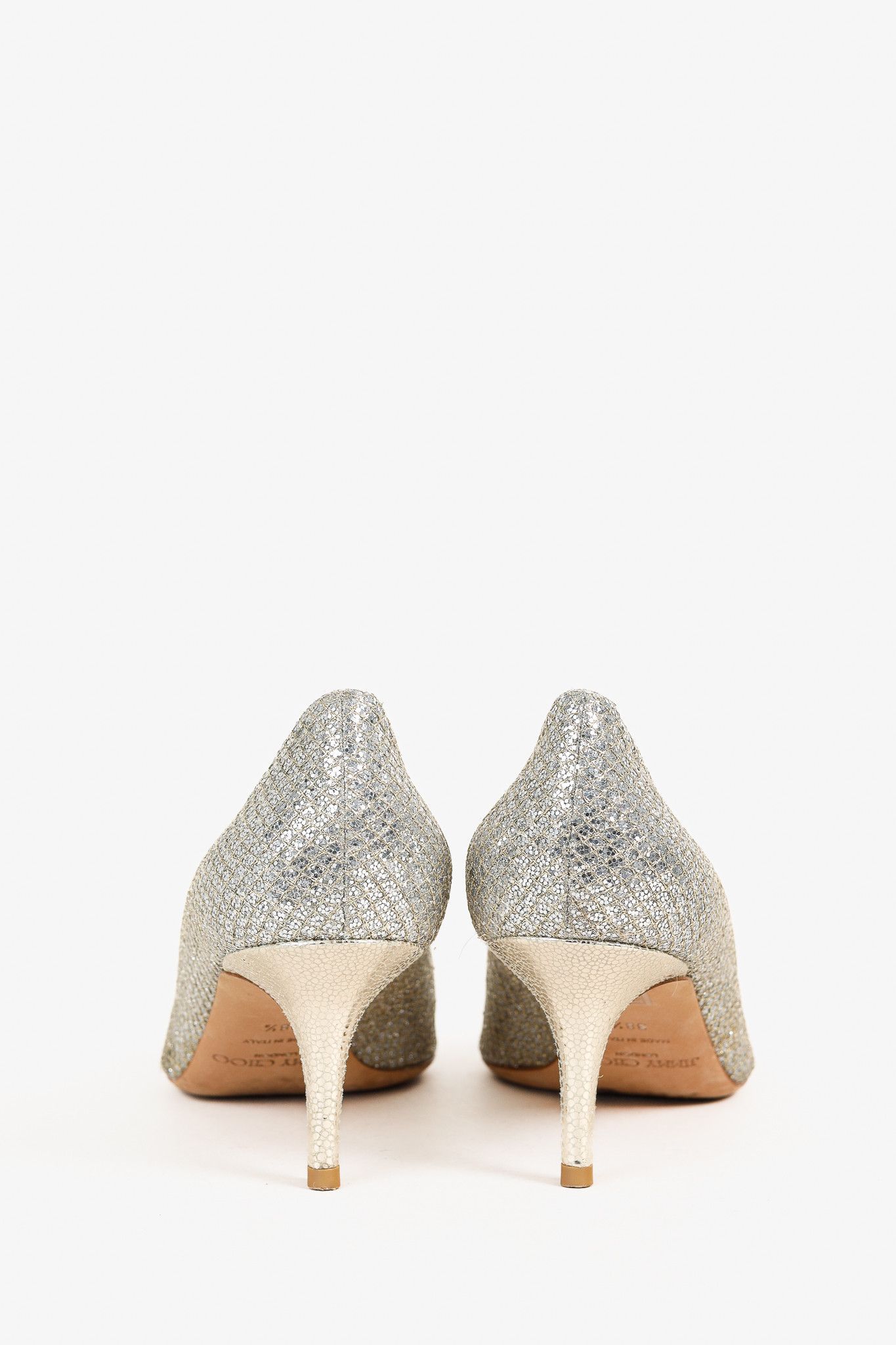 Jimmy Choo Jimmy Choo Isabel Champagne Glitter Peep-Toe Pumps Size US 8 / IT 38 - 3 Thumbnail