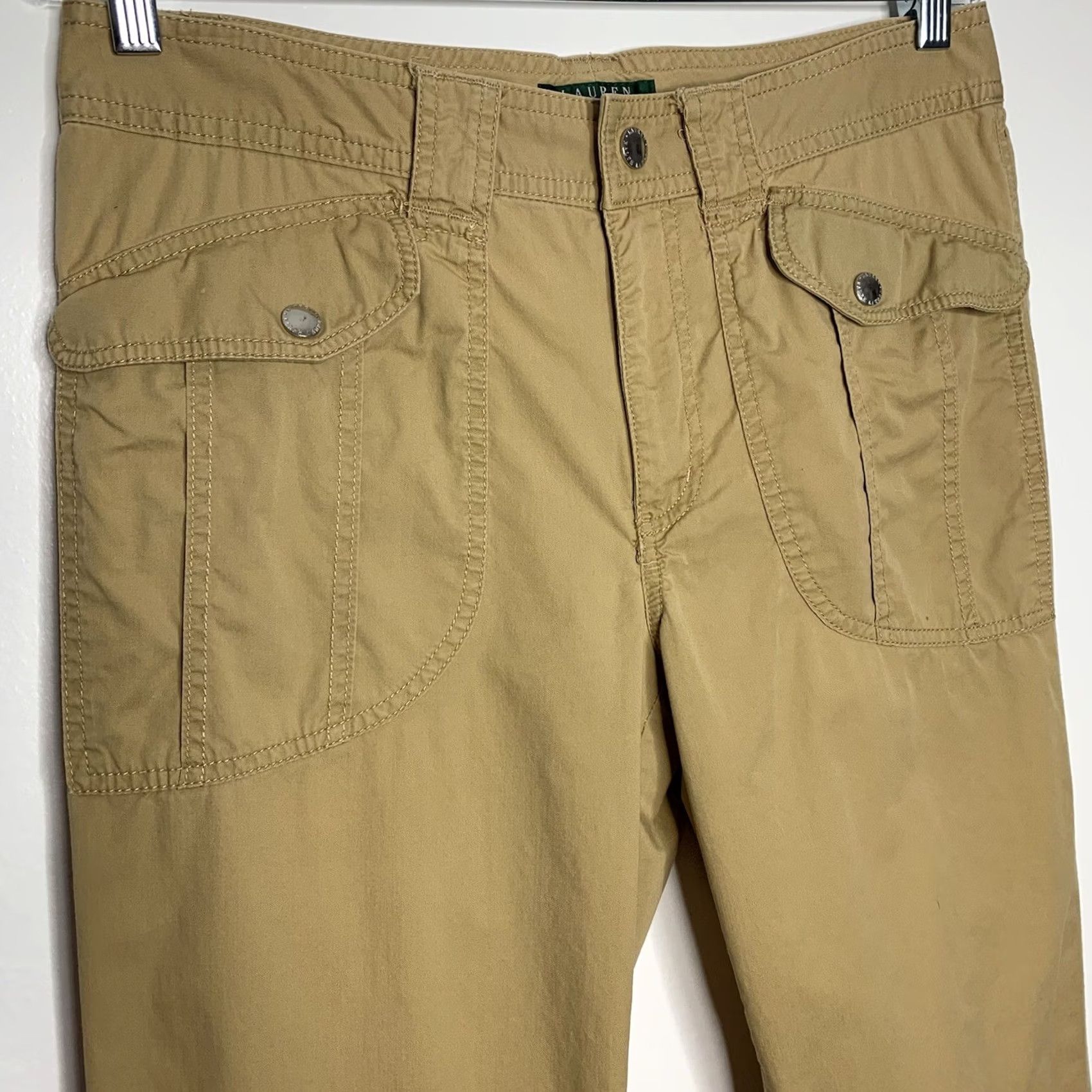 Ralph Lauren Lauren Ralph Lauren Womens Size 8 Green Label Khaki Pants Casual Ankle Cropped Pants Womens Regular 100% Cotton Beige Canvas Straight Inseam 25.5 in Size 30" / US 8 / IT 44 - 4 Thumbnail