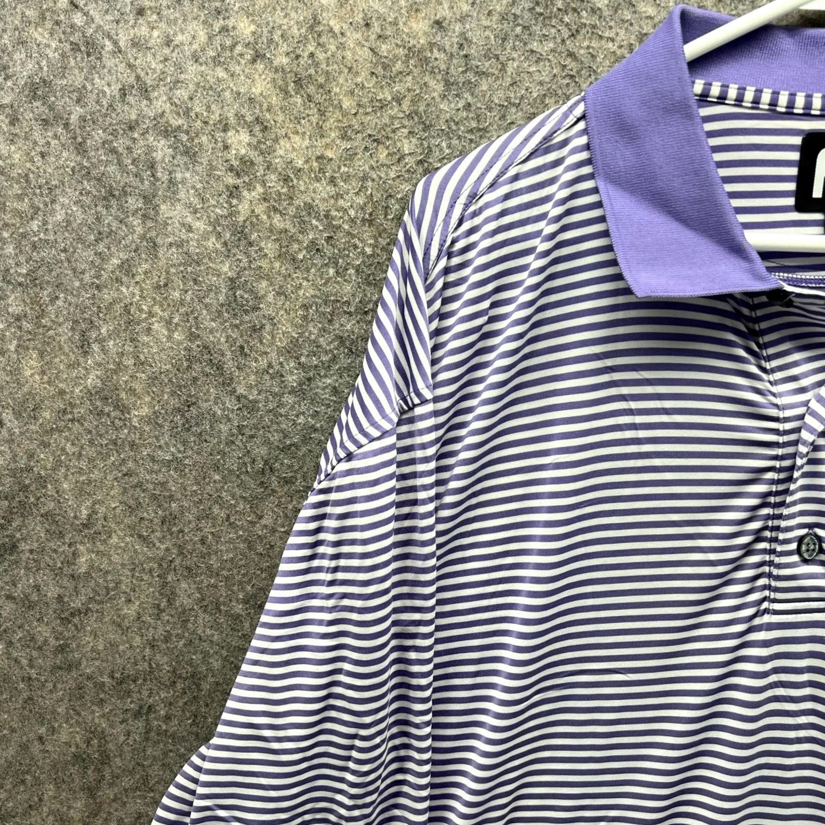 Footjoy FootJoy Polo Shirt Men XL Purple White Striped Polyester Golf Adult Size US XL / EU 56 / 4 - 7 Thumbnail