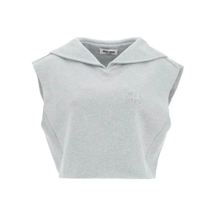 Miu Miu Miu Miu Gray Sleeveless Hoodie for Women 0079 Size L / US 10 / IT 46 - 1 Thumbnail