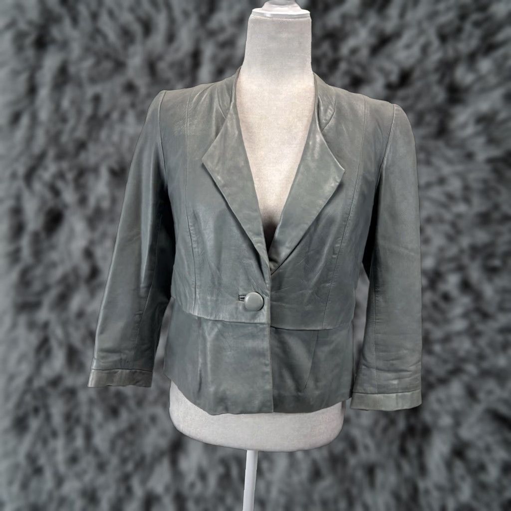 Vintage Women's Leather Blazer Jacket Small Gray Classiques Entier Size S / US 4 / IT 40 - 1 Thumbnail