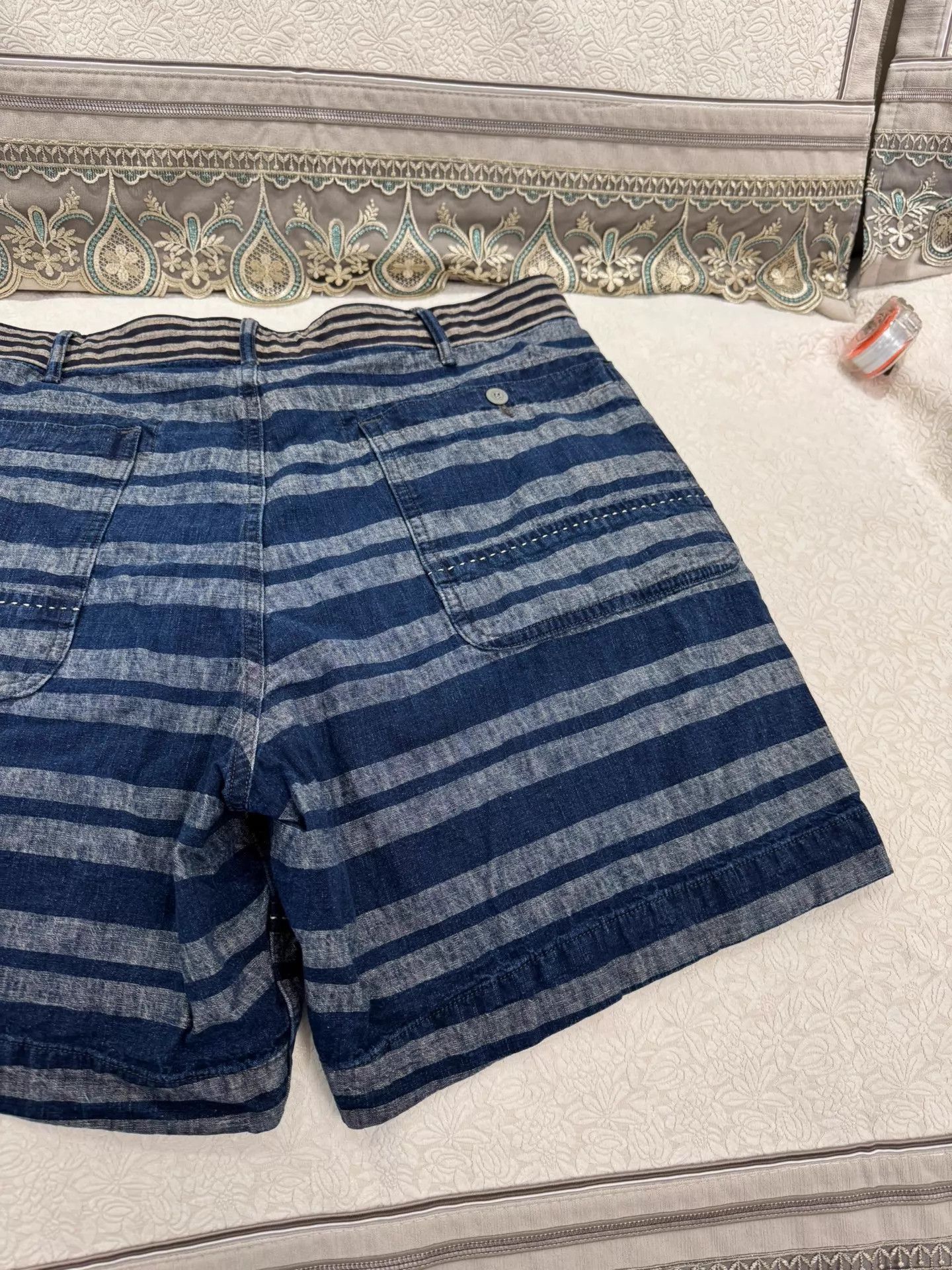 RRL Ralph Lauren DOUBLE RL Men's Indigo Striped Drawstring Button Shorts Size US 34 / EU 50 - 6 Thumbnail