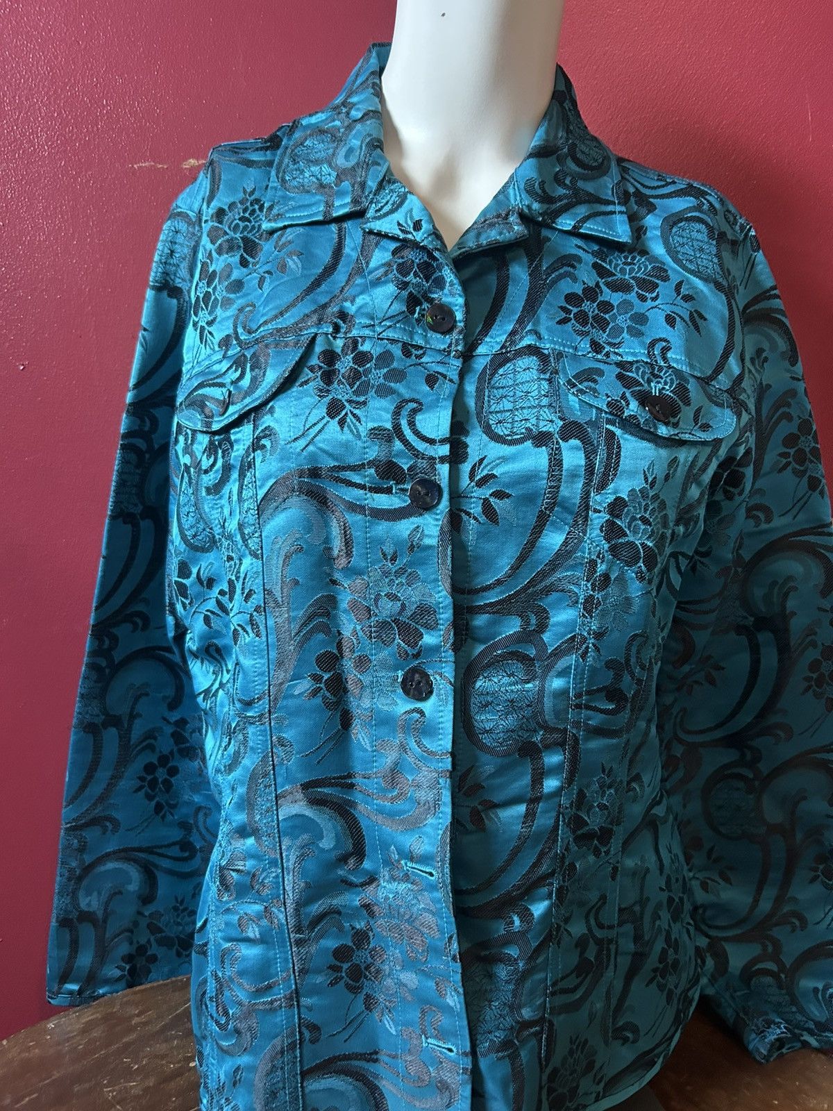Chicos Chicos Blue Size 1 79984 Damask Printed Jacket Size S / US 4 / IT 40 - 1 Thumbnail