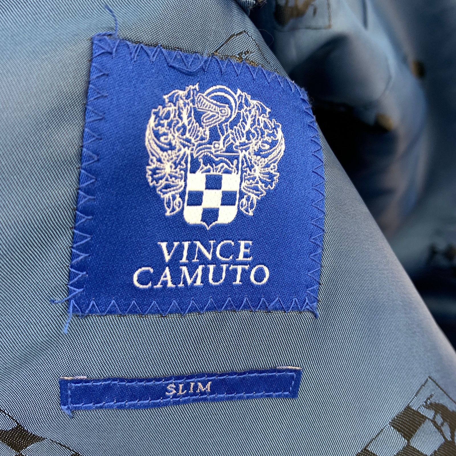 Vince Camuto Vince Camuto Slim Blazer Mens 44L One Button Blue Microcheck Size 44L - 7 Thumbnail