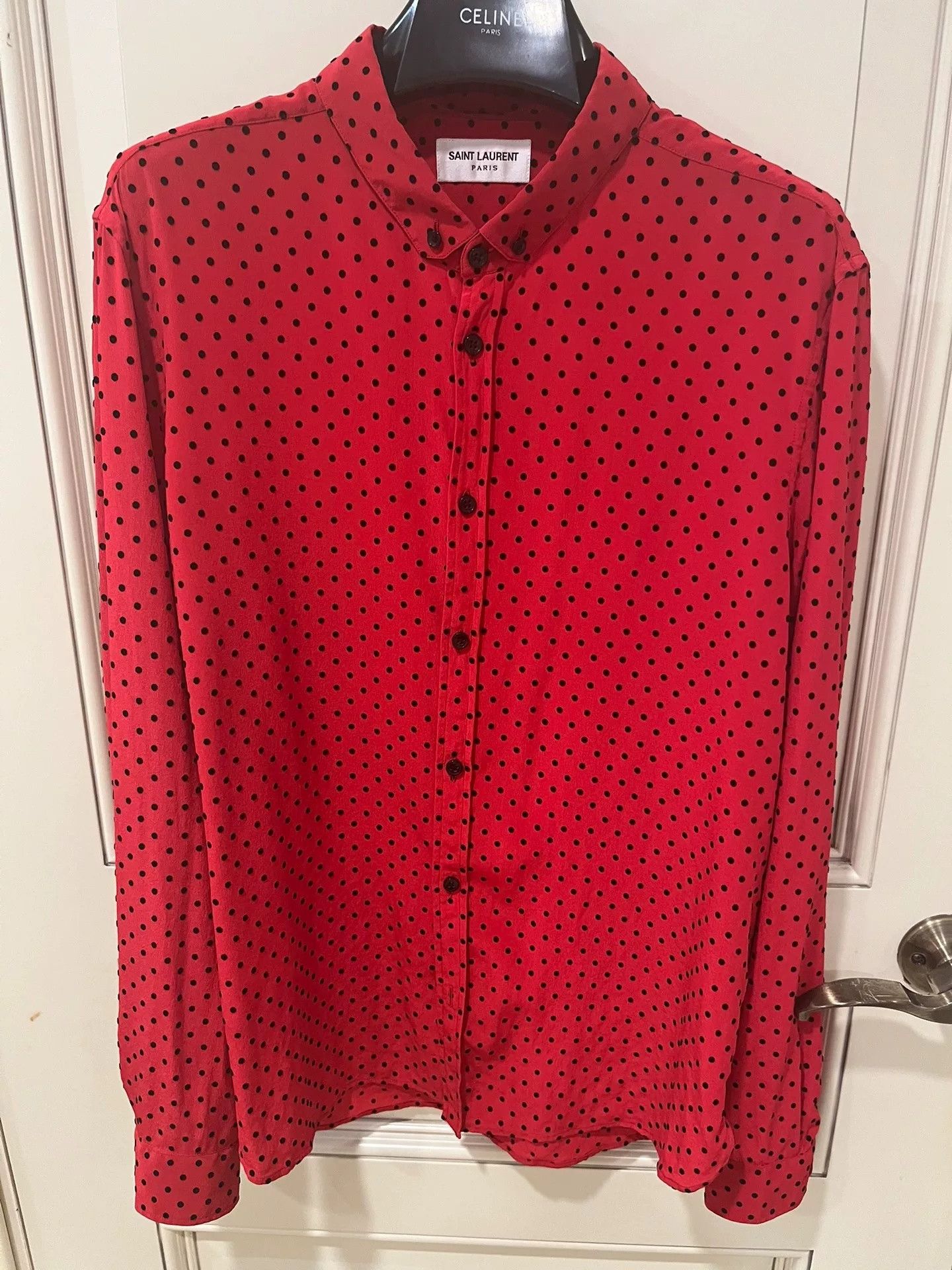 Saint Laurent Paris Saint Laurent Red Silk Polka Dot Shirt Size US XXS / EU 40 - 3 Thumbnail