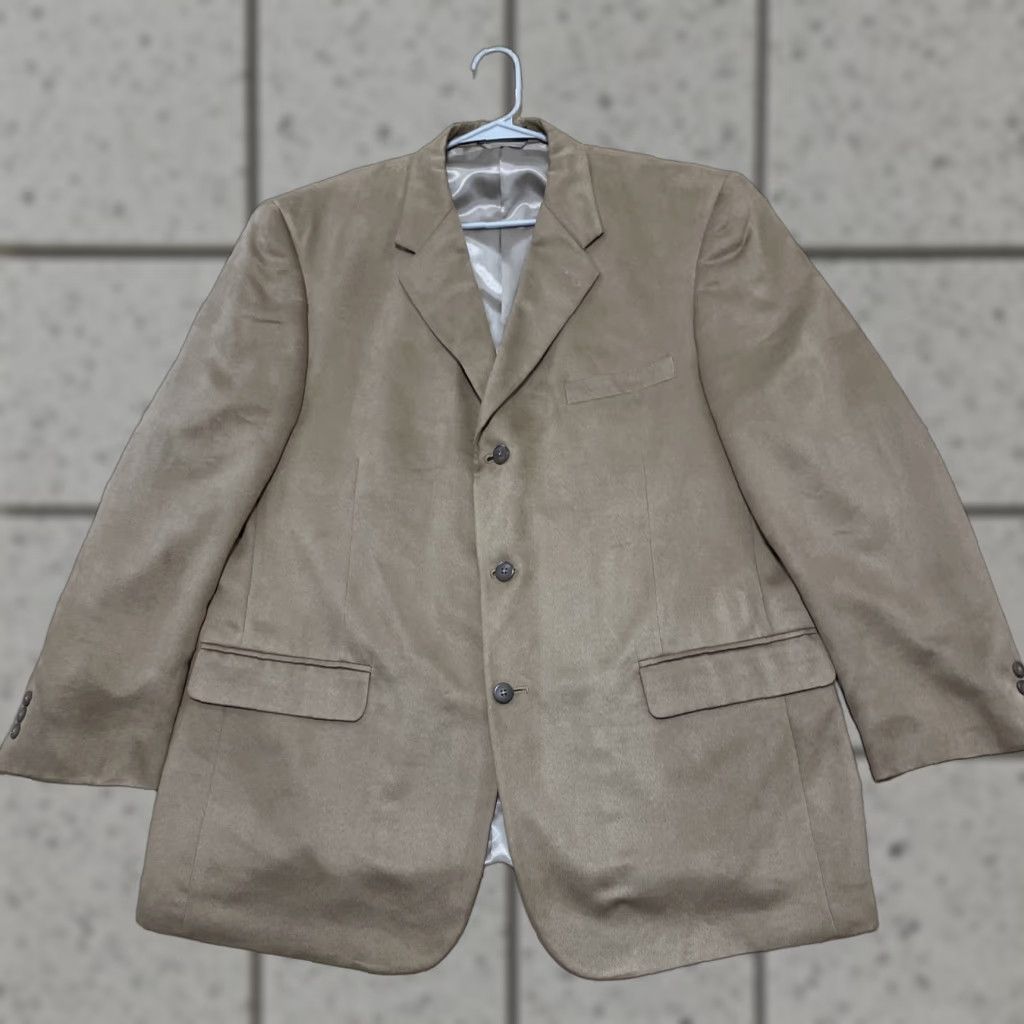 Camel VINTAGE Bert Pulitzer Suede Western Sport Coat Jacket Men 46R Camel Brown Tan Notch Two-Button Blazer Cowboy Rodeo 2 Piece Vintage Mens Size 46R - 1 Thumbnail