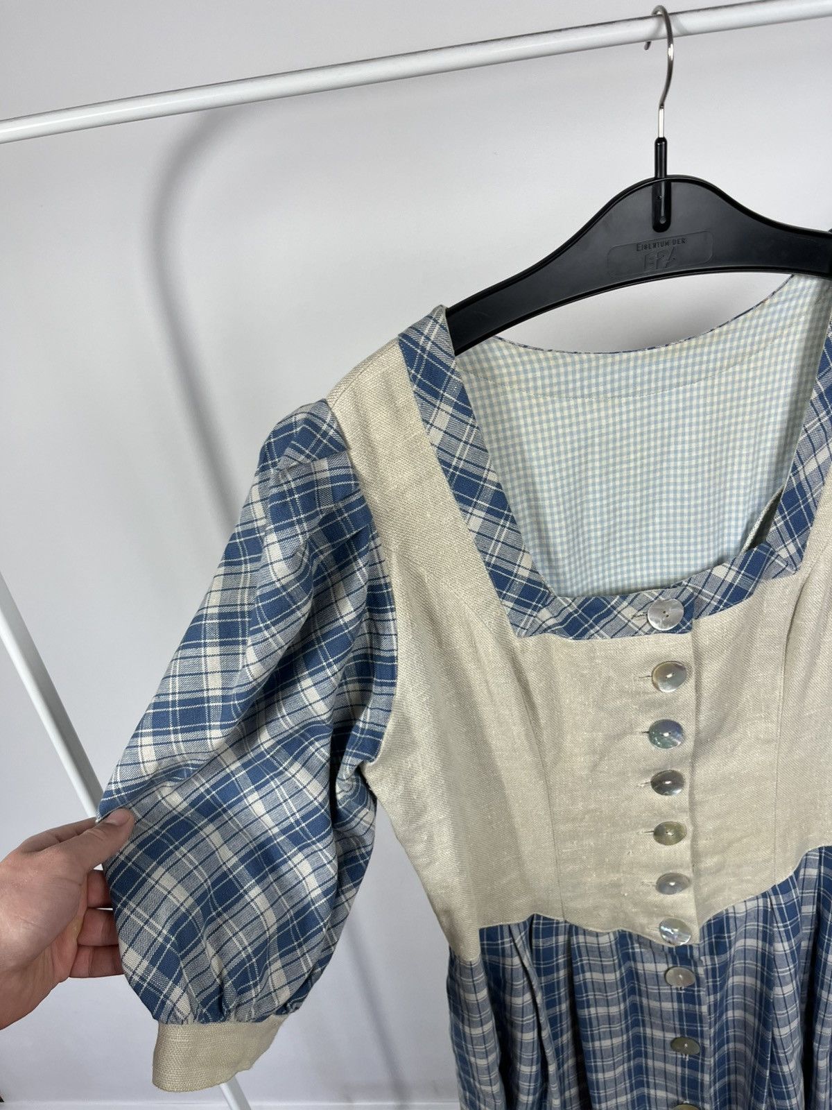 Other Vintage Dirndl Style Dress Blue Plaid Linen Folk Maxi Dress Size M / US 6-8 / IT 42-44 - 6 Thumbnail