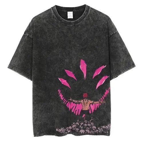 Anime Jujutsu Kaisen Washed Black Tshirt Men