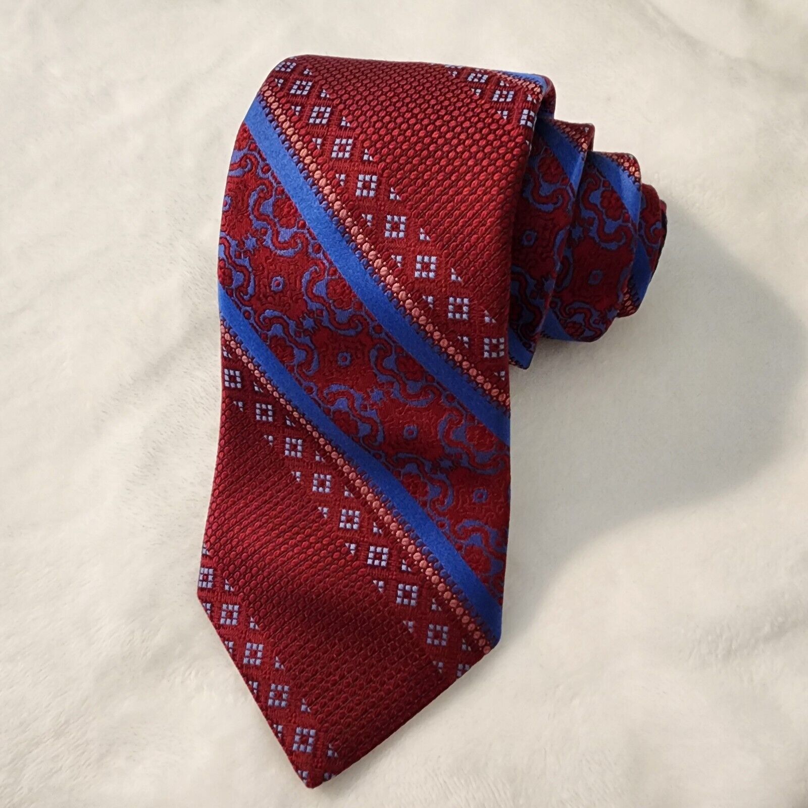 Robert Graham Robert Graham Silk Tie Necktie Royal Blue Stripe Geometric Size ONE SIZE - 3 Thumbnail