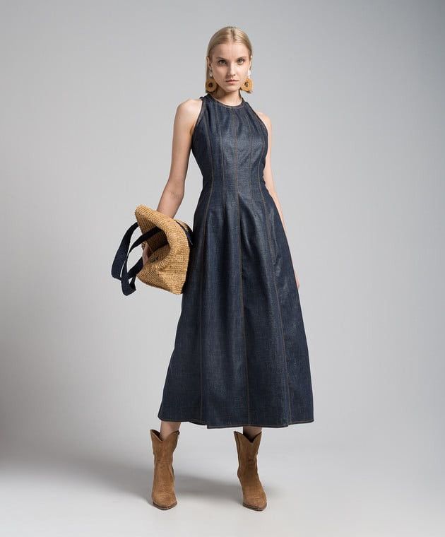 Brunello Cucinelli Brunello cucinelli denim dress with monil chain Size M / US 6-8 / IT 42-44 - 1 Thumbnail