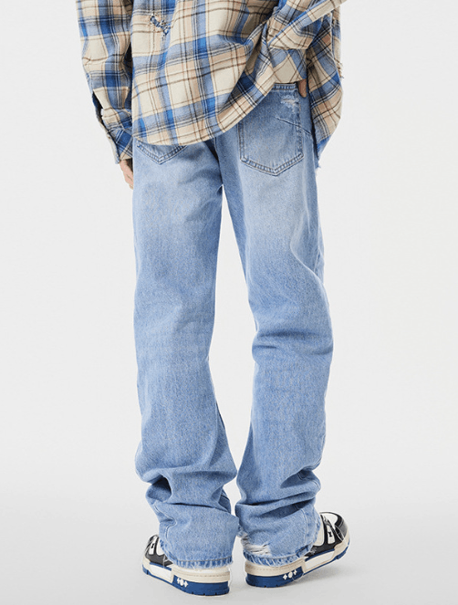 Japanese Brand × Jean American ripped high street trend distressed straight jeans Size US 32 / EU 48 - 3 Thumbnail