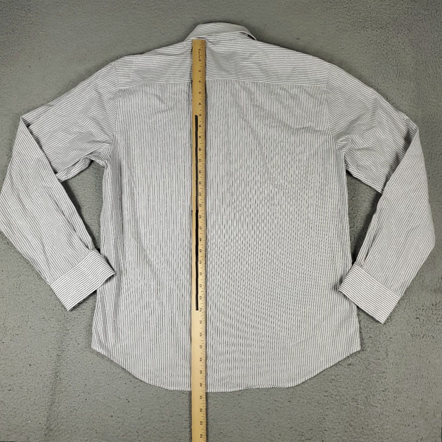 BUGATCHI Bugatchi Shirt Mens Large Gray Striped Button-Up Long Sleeve Size US L / EU 52-54 / 3 - 4 Thumbnail