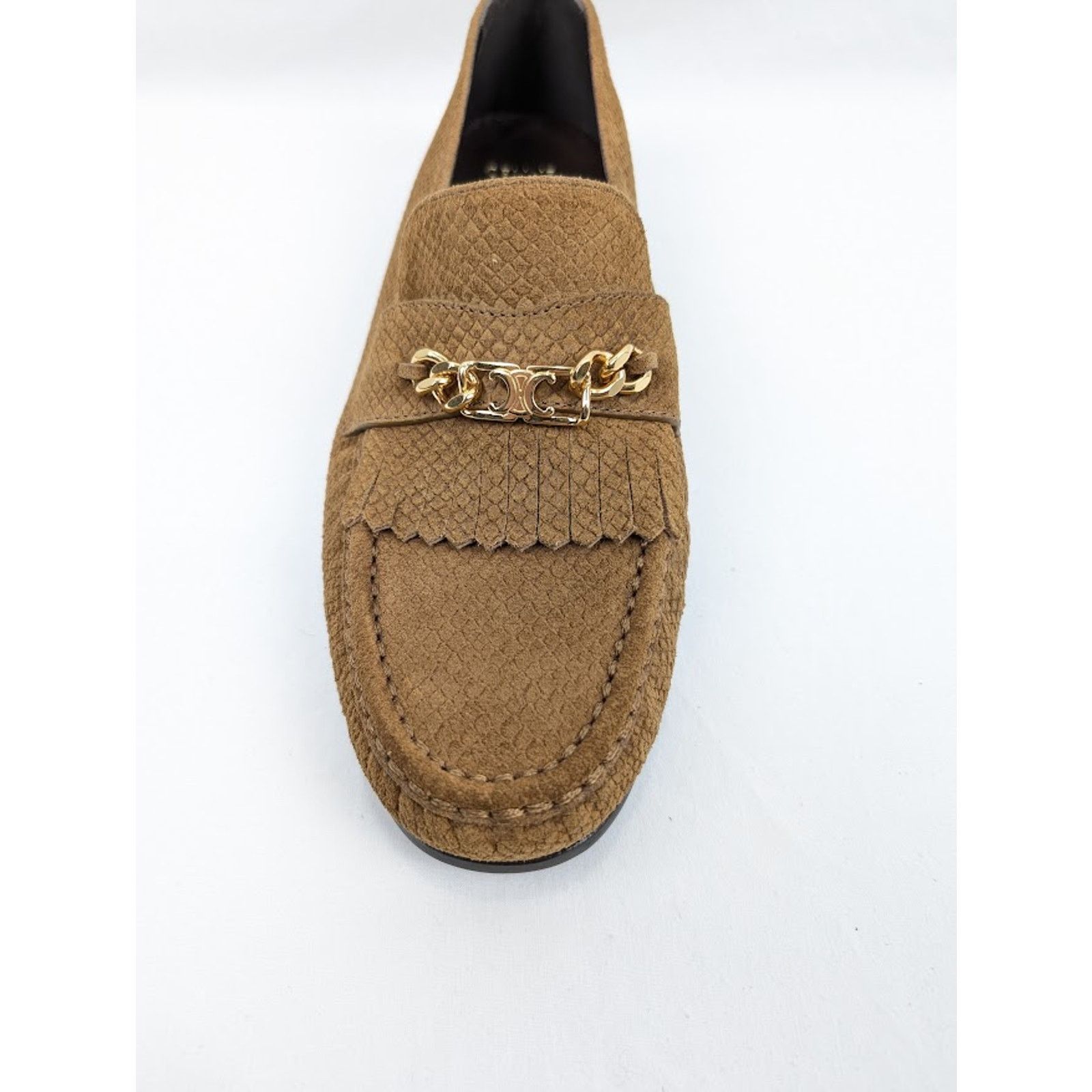 Celine o1rshd1 Lizard Stamped Suede Calfskin Loafers in Tan Size US 11 / EU 44 - 7 Thumbnail