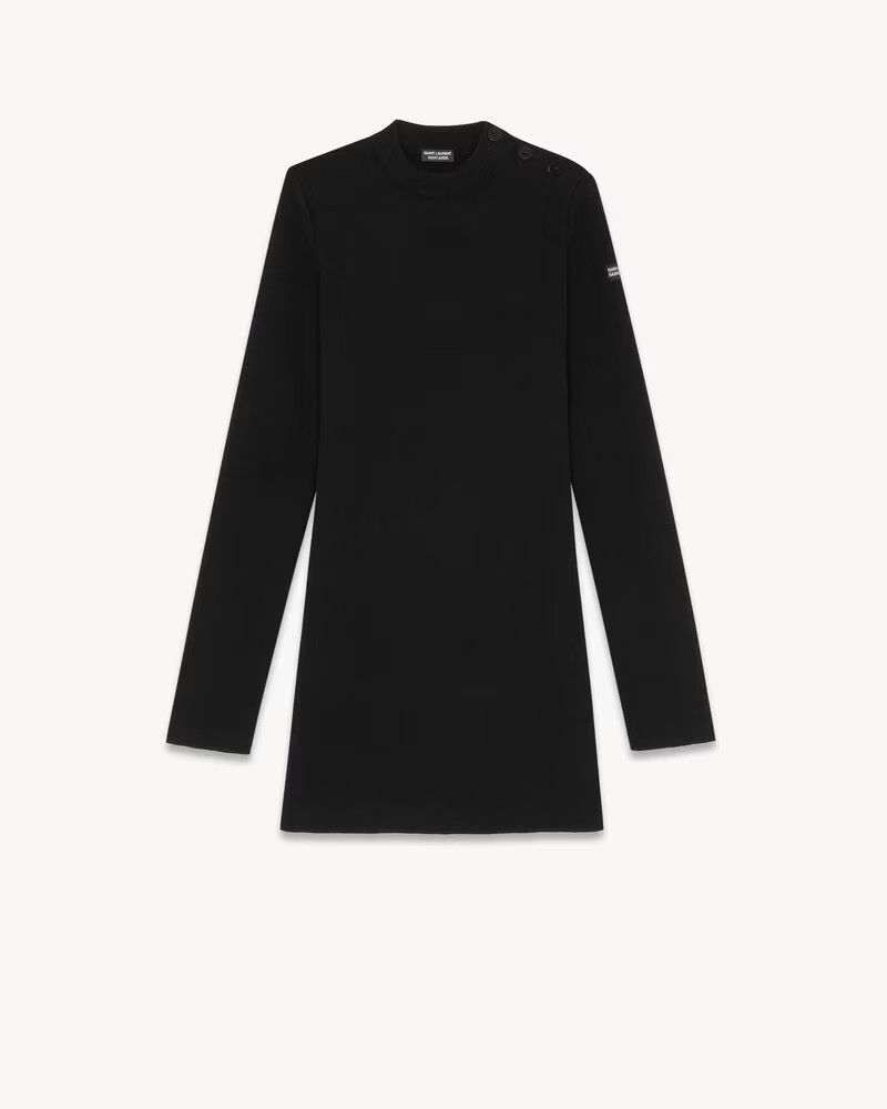 Saint Laurent Paris o1la1rc1a0425 779533 Saint James Dress in Wool in Black Size L / US 10 / IT 46 - 1 Thumbnail