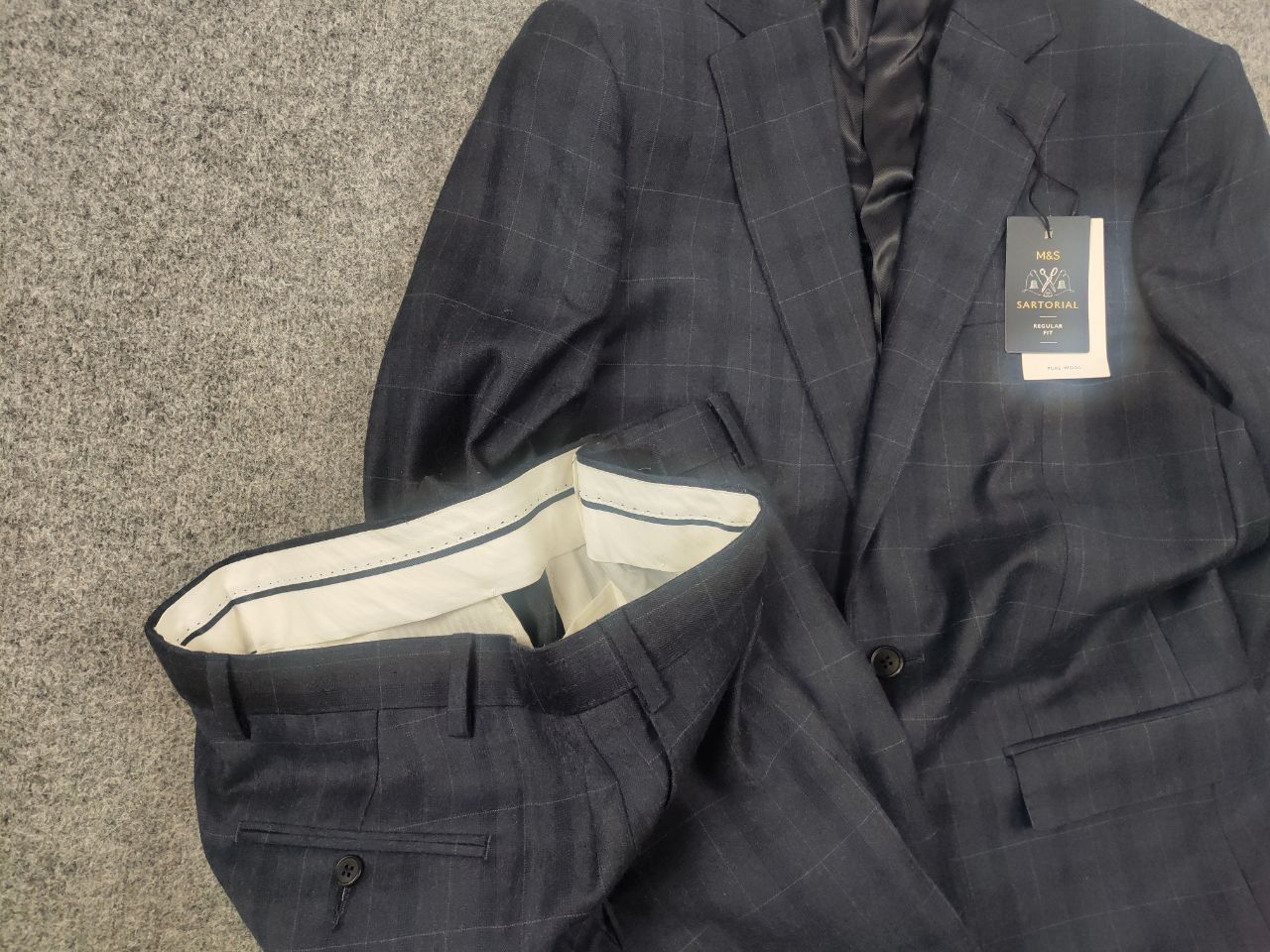 Marks & Spencer Marks & Spencer By Alfred Brown Wool Navy suit Blazer Pants Size 48L - 5 Thumbnail