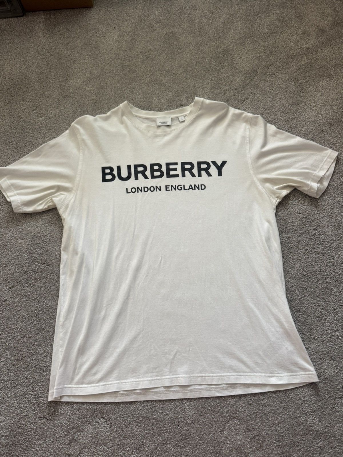 Burberry White Burberry Logo Tee Size US L / EU 52-54 / 3 - 1 Thumbnail