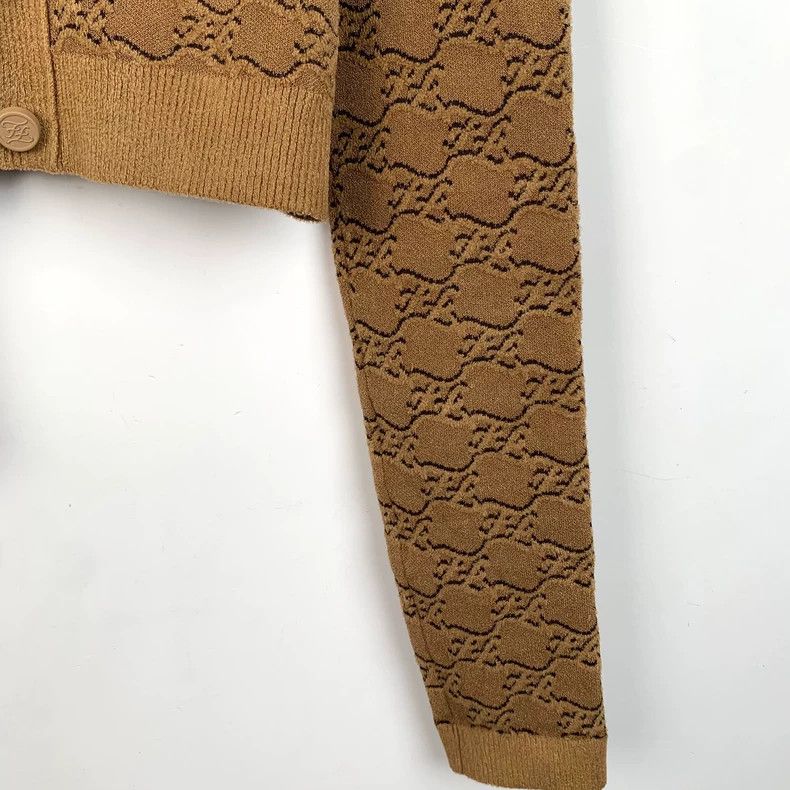 Fendi FENDI Dark brown patterned print V-neck knitted cardigan j Size XS / US 0-2 / IT 36-38 - 4 Thumbnail