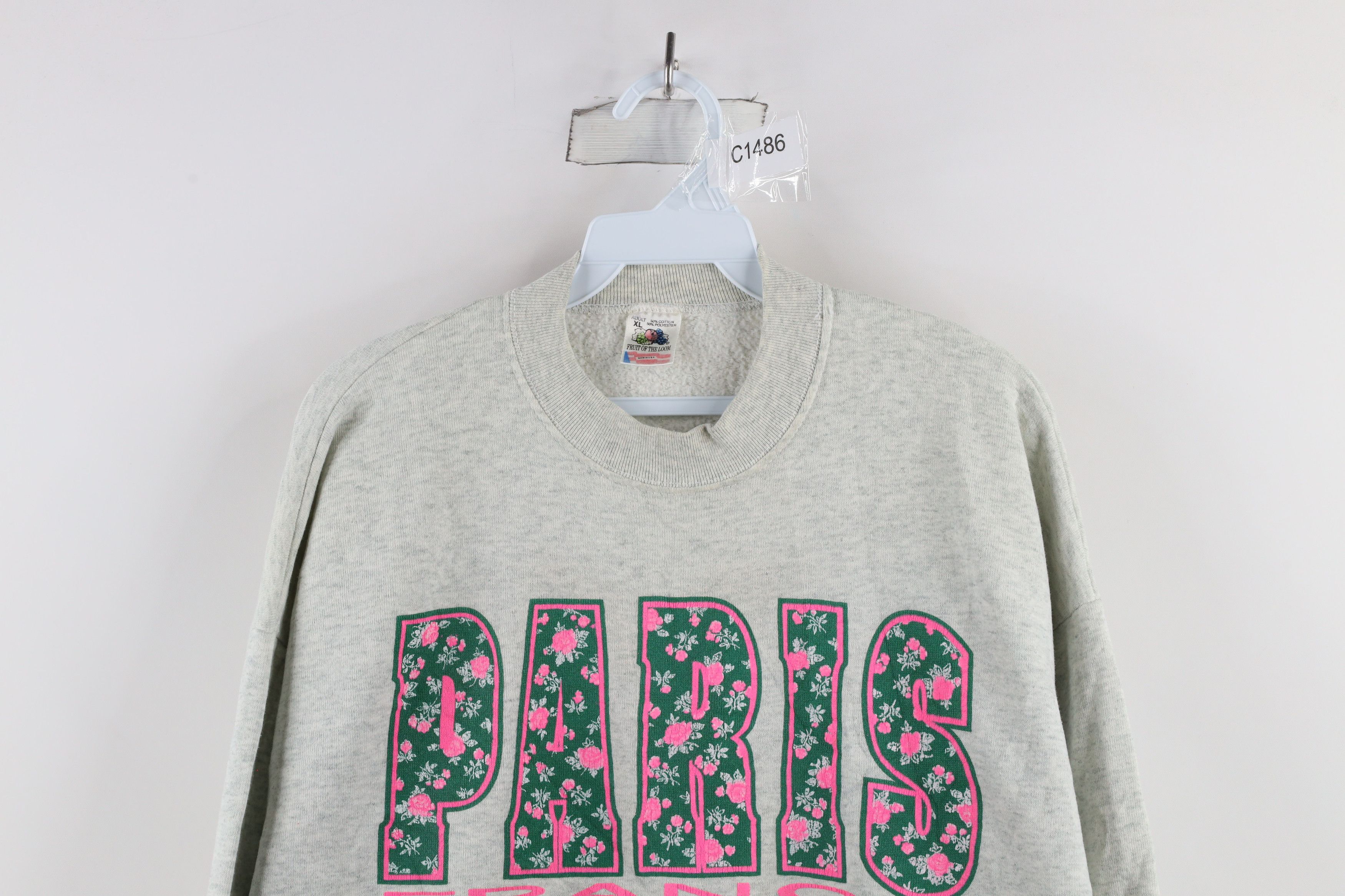 Vintage Vintage 90s Streetwear Flower Paris France Sweatshirt USA Size XL / US 12-14 / IT 48-50 - 2 Thumbnail