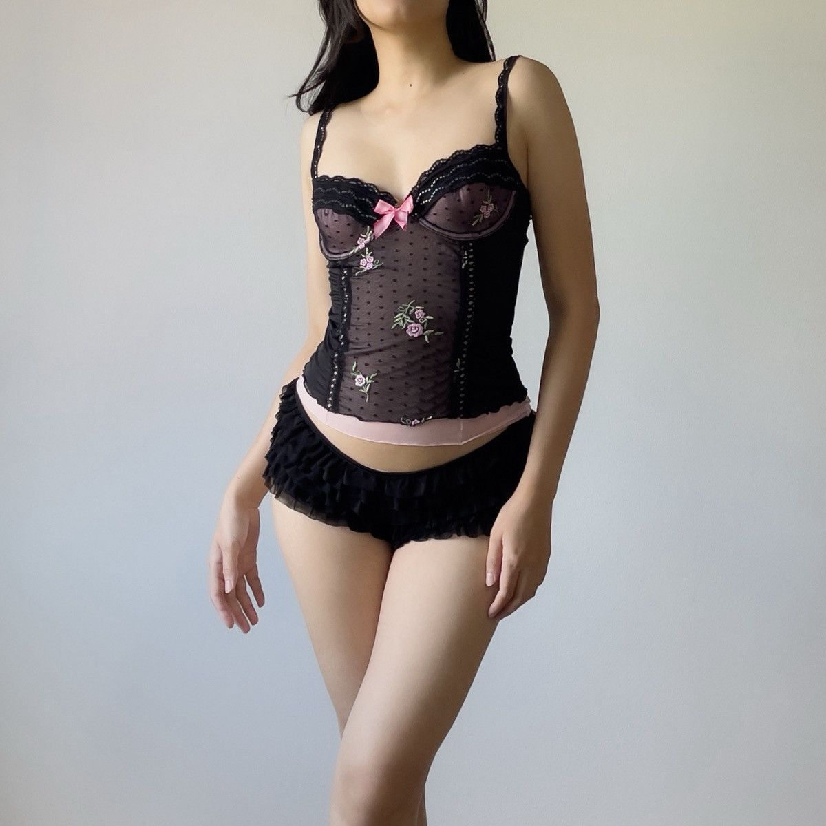 Victoria's Secret Victoria’s Secret Black Mesh Embroidered Bustier (34B/32C) Size S / US 4 / IT 40 - 3 Thumbnail