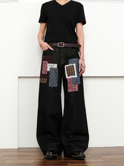 Jean Baggy Patchwork Wide Leg Denim Jeans Size US 32 / EU 48 - 2 Thumbnail