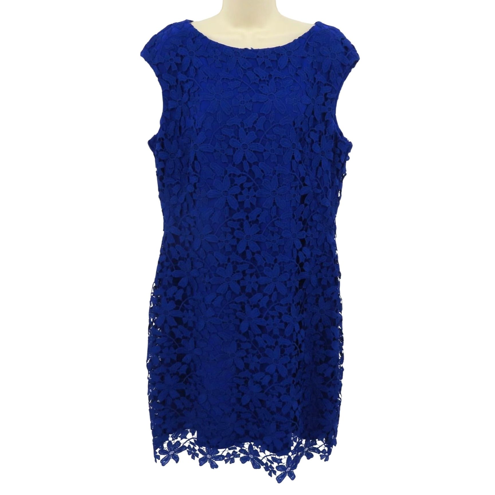 Ralph Lauren Lauren Ralph Lauren Women Dress 16 Blue Crochet Floral Sheath Sleeveless Party/Cocktail Casual Size 16 Blue Floral Lace Knee Length Size XXL / US 16-18 / IT 52-54 - 2 Thumbnail