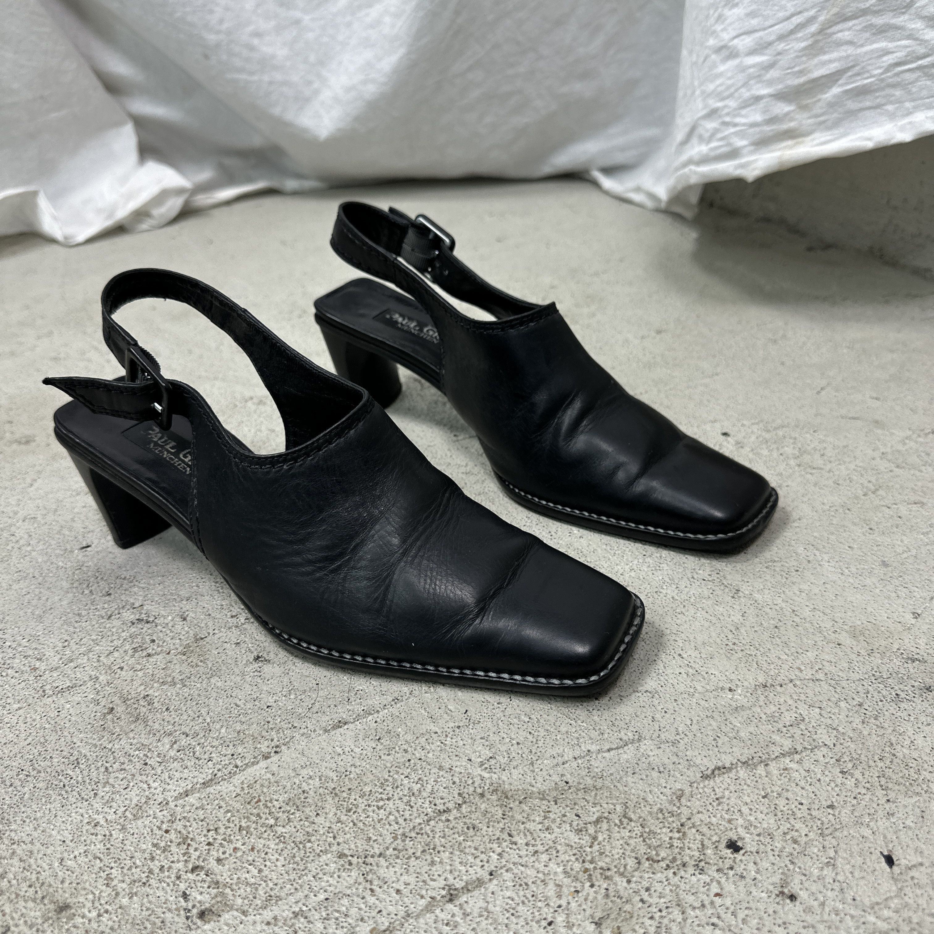 Vintage Vintage Avant Garde Leather Sling Back Square Toe Heels Y2K Size US 9 / IT 39 - 5 Thumbnail