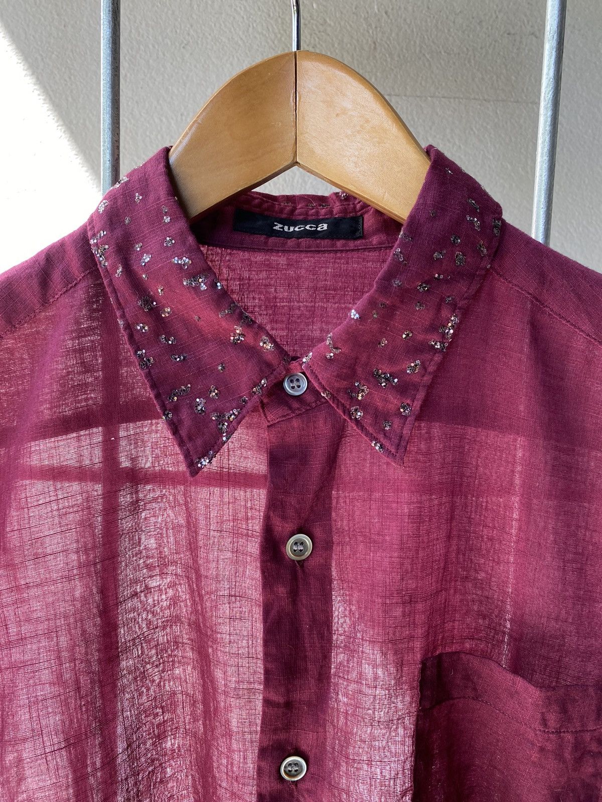 Zucca ZUCCA Deep Red Sheer Shirt with Sparkling Collar Size S / US 4 / IT 40 - 11 Thumbnail