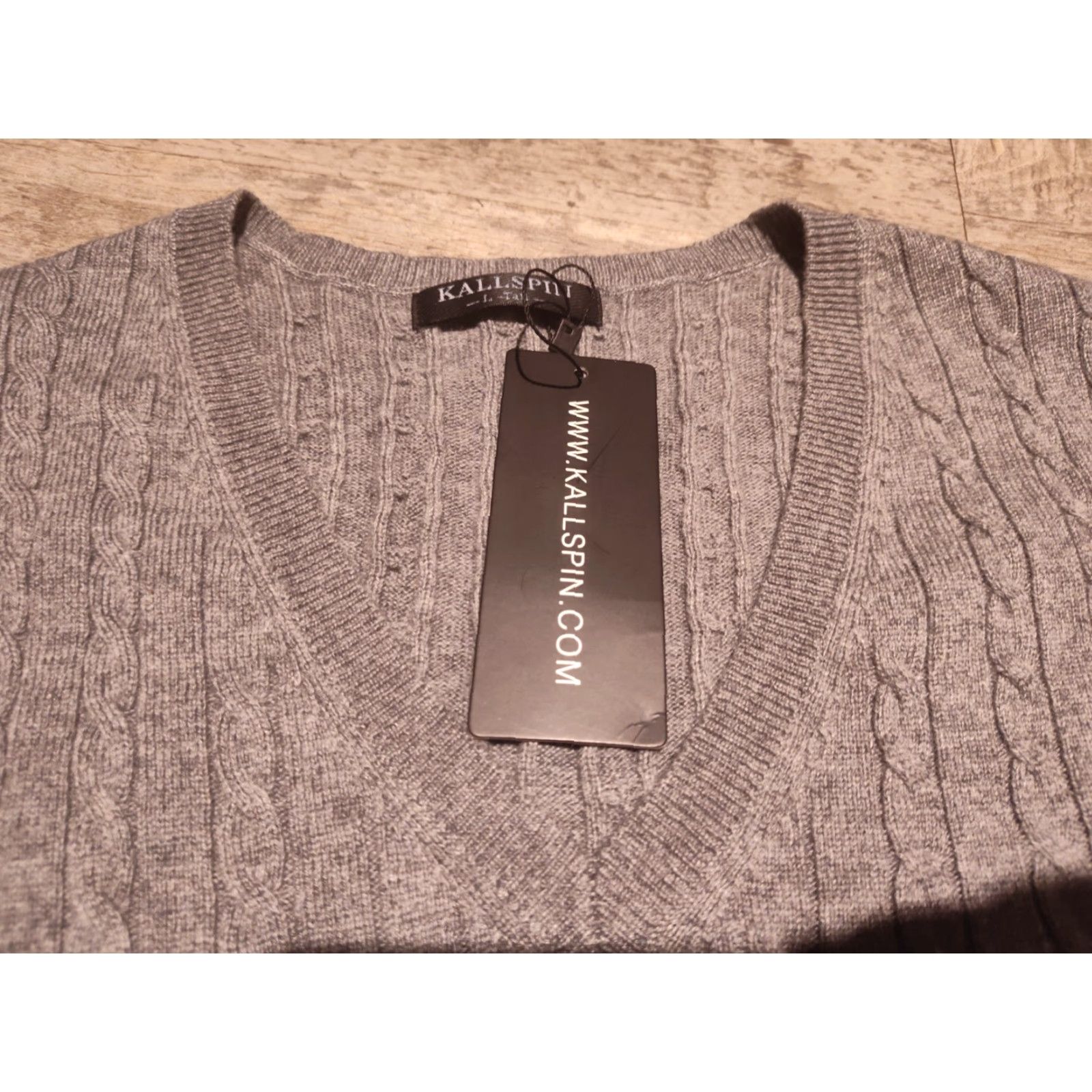 Vintage Kallspin NWT Sweater Vest Cashmere Wool Blend V Neck L Tall Cable knit Gray Mens Size US XXL / EU 58 / 5 - 4 Thumbnail