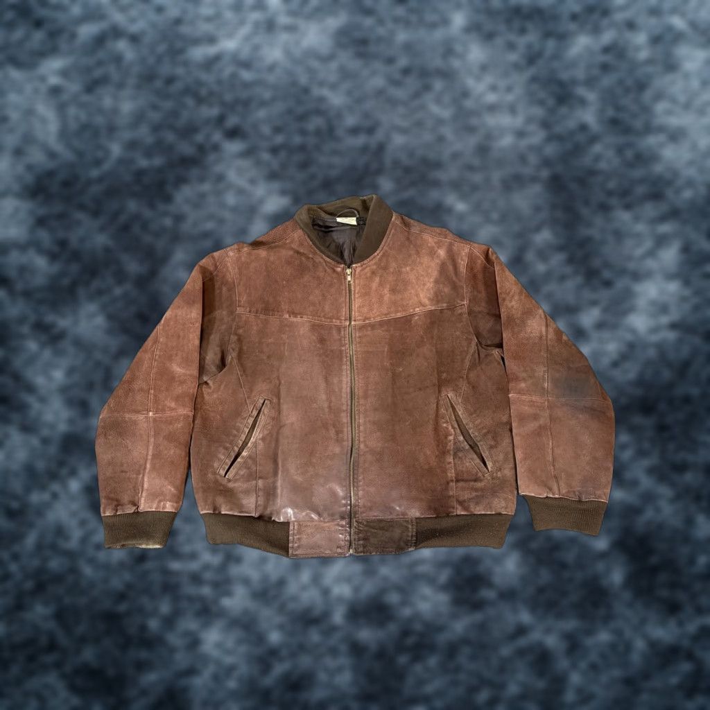 Industrie VINTAGE Pacific Industries Suede Leather Jacket Bomber Mens M Brown Distressed Leather Lining Zip Sleeve Wear Size US M / EU 48-50 / 2 - 1 Thumbnail