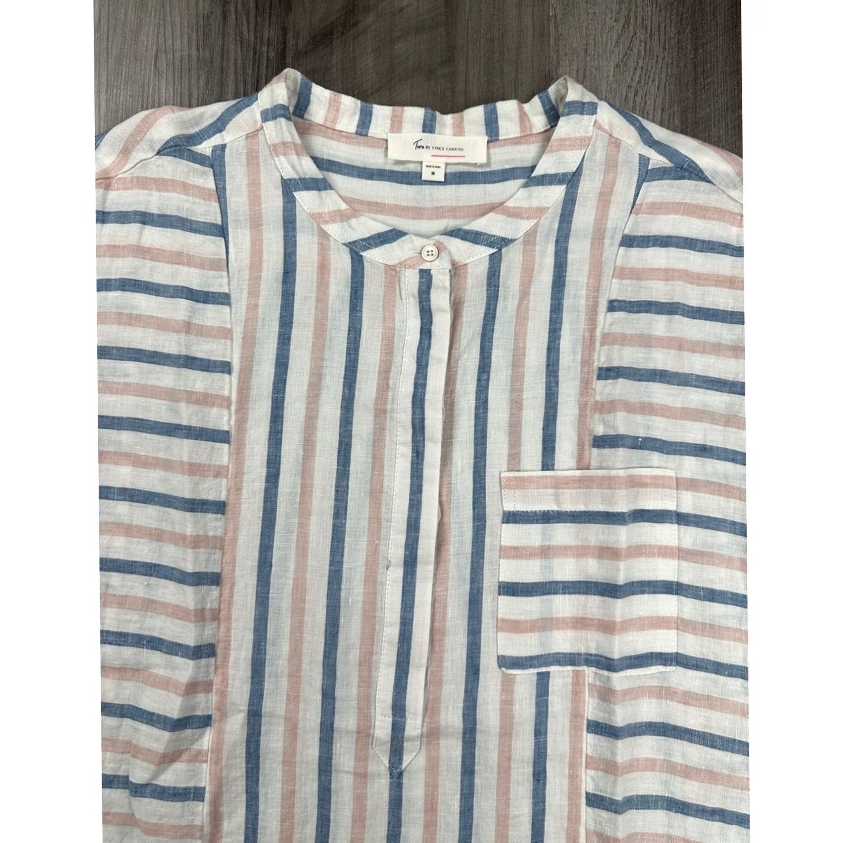 Vince Camuto Vince Camuto Cover Up Shirt Linen Striped Blush Pink Medium Women’s Size ONE SIZE - 5 Thumbnail