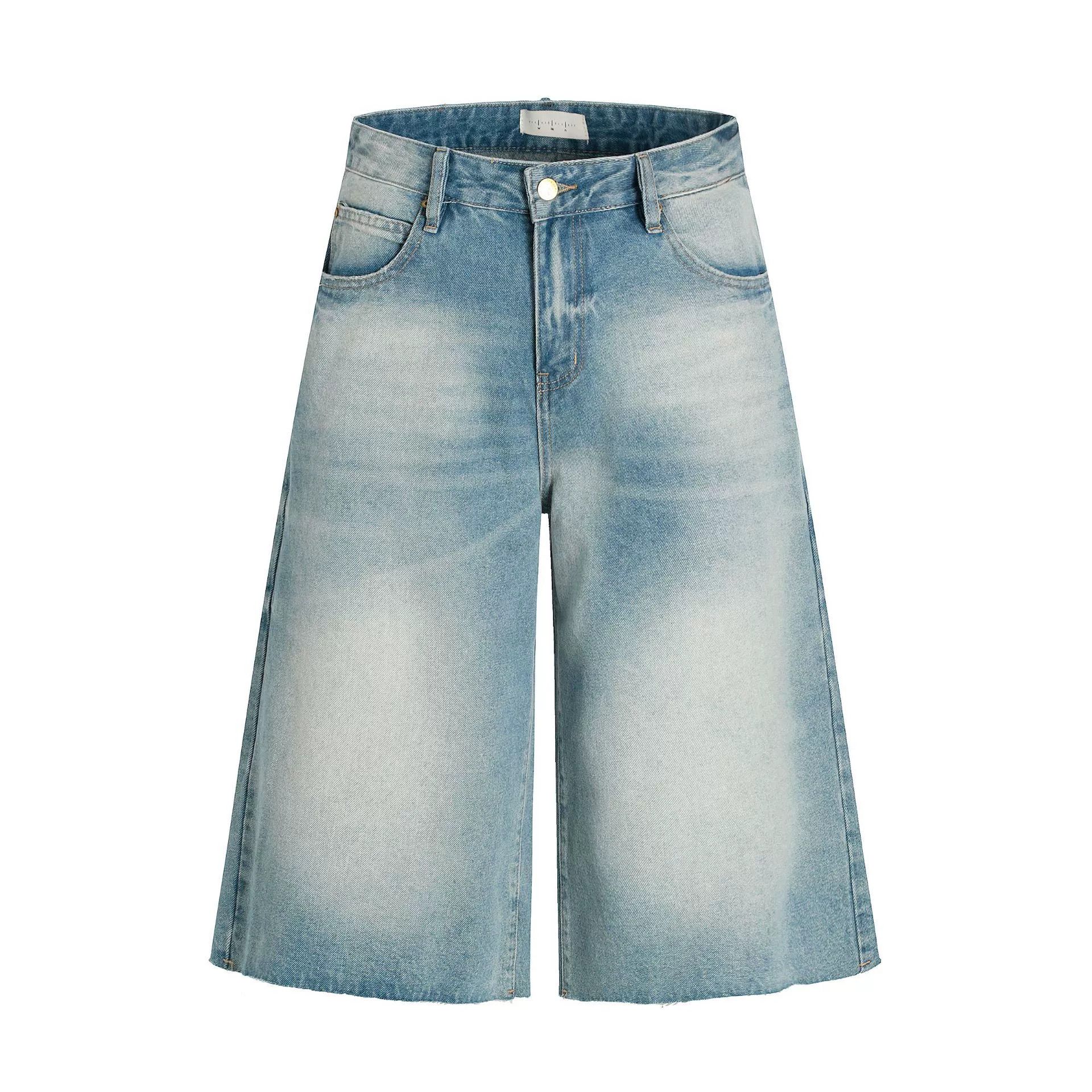 Jean American distressed men's vintage raw edge blue denim shorts Size US 32 / EU 48 - 1 Thumbnail