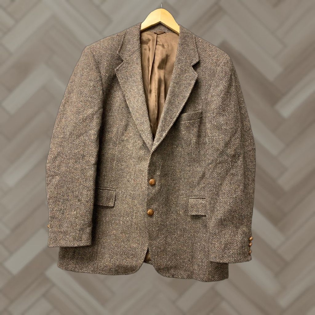 Levi's VINTAGE Levi Strauss Blazer 44 Brown Herringbone Wool Classic Tuxedo Mid-Length Mens Size 44R - 1 Thumbnail