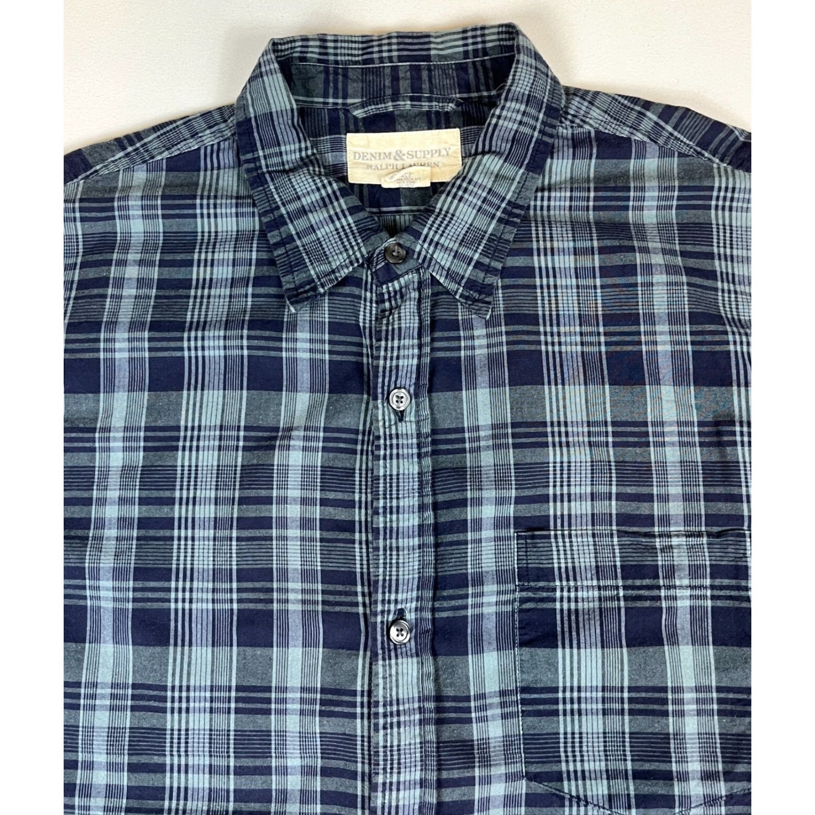 Vintage Ralph Lauren Denim & Supply Button-Up Shirt Plaid XL Mens Blue Cotton Long Sleeve Pocketed, Casual, Classic Fit Size US XL / EU 56 / 4 - 4 Thumbnail