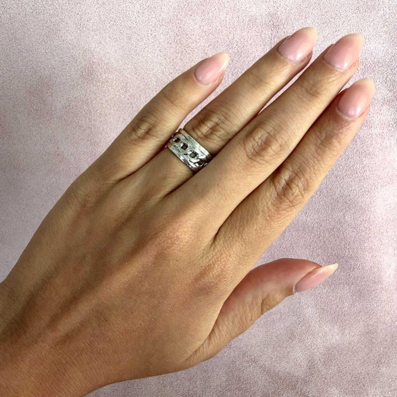 Sterling Silver sterling silver vintage curb chain band ring size 6.5 Size ONE SIZE - 2 Thumbnail