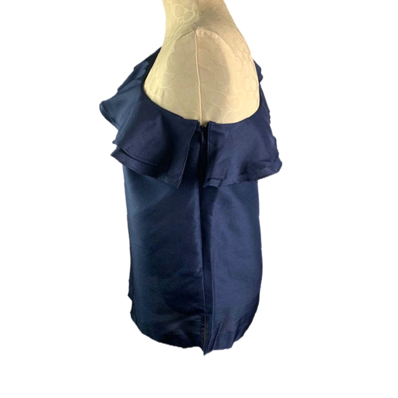 J.Crew VINTAGE J.Crew Blouse 4T Tall Womens Shantung Silk One Shoulder Blue 18" Chest 26" Length 23" Sleeve Mens? Girls? Size S / US 4 / IT 40 - 4 Thumbnail
