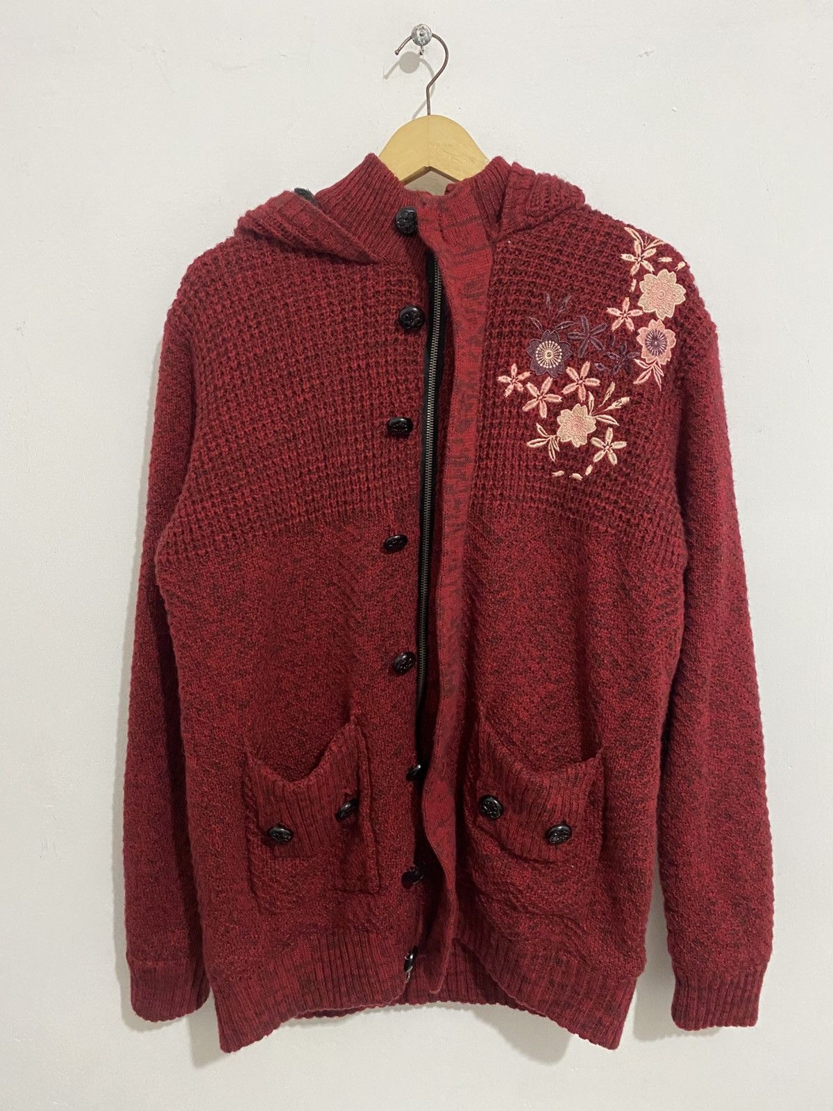 Japanese traditional flower knitted hoodie issey styled