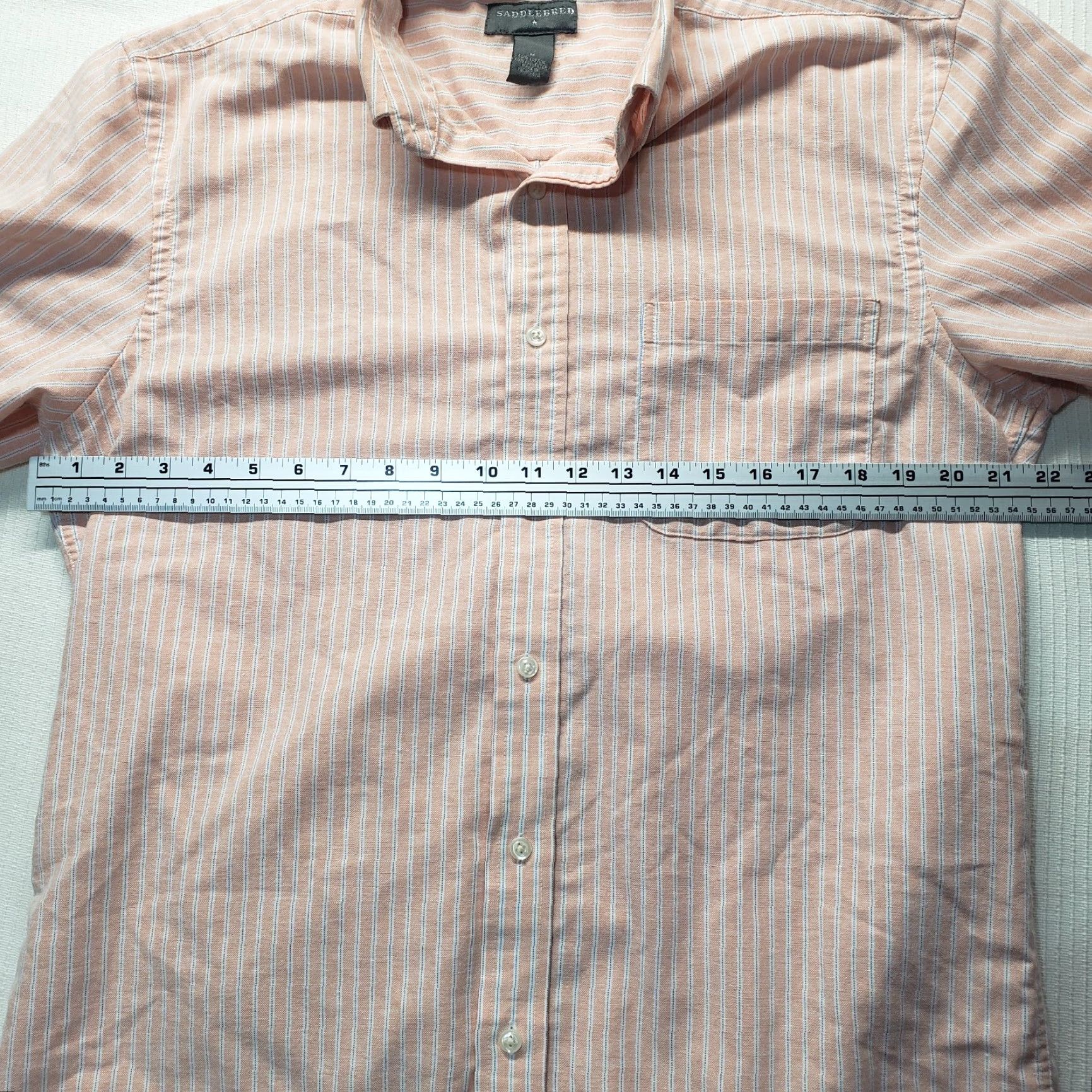 Pinko Saddlebred Shirt Adult Men's M Medium Salmon Pink Striped Short Sleeve Button Up Size US M / EU 48-50 / 2 - 4 Thumbnail