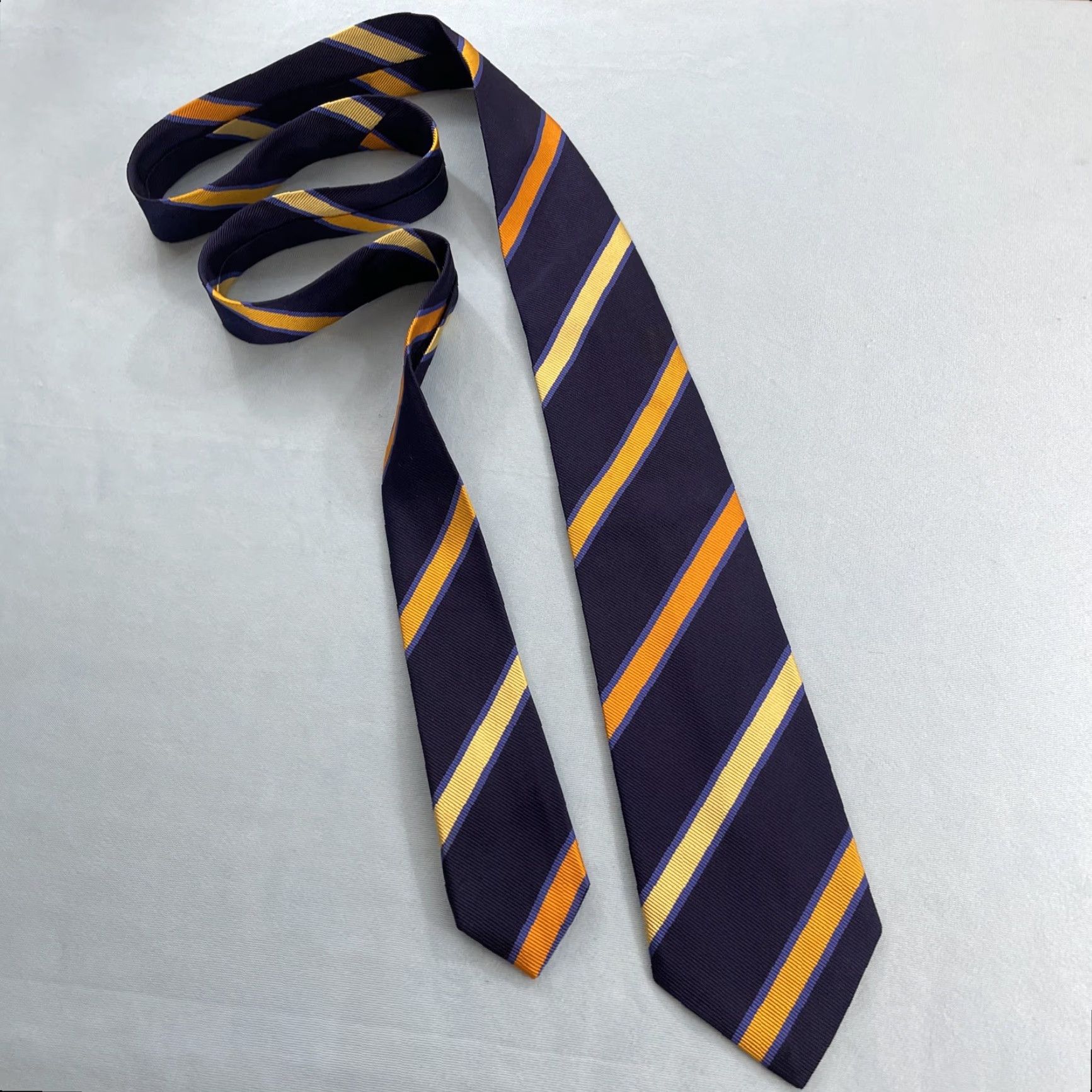 Vintage Ben Silver Silk Repp Tie 3.7x61" Long Blue Gold Yellow Stripe Vtg Money Capsule Men Tie Silk Business Executive Capsule Necktie Mens Size ONE SIZE - 5 Thumbnail