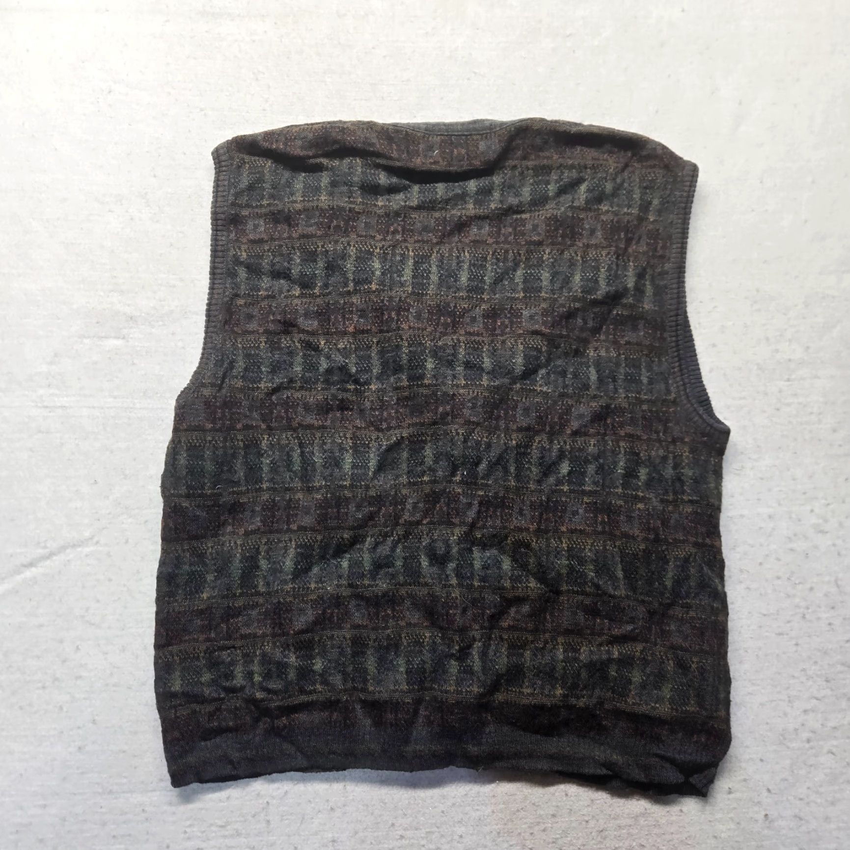 IDEA VINTAGE Idea Uomo Golf Sweater Vest Wool Blend Brown Geometric Pullover Adult L Regular Mens Size US L / EU 52-54 / 3 - 8 Thumbnail