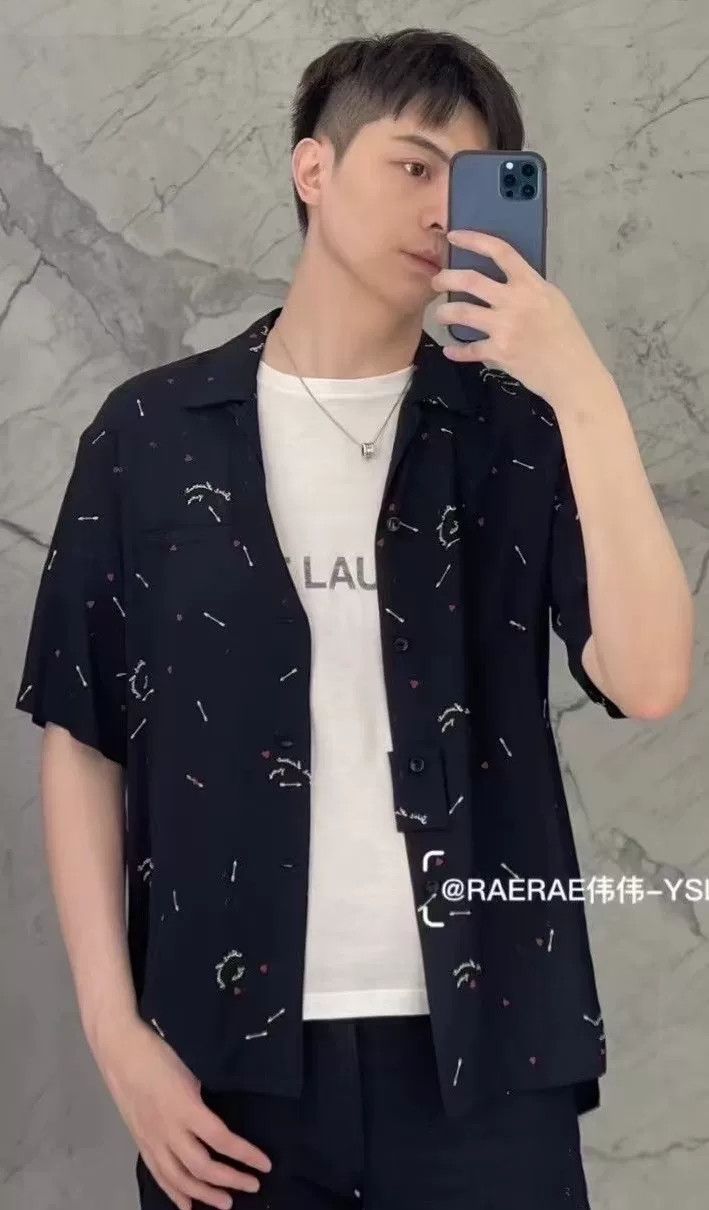 Saint Laurent Paris Saint Laurent Cupid Heart Print Bowling Shirt Size US XXS / EU 40 - 1 Thumbnail